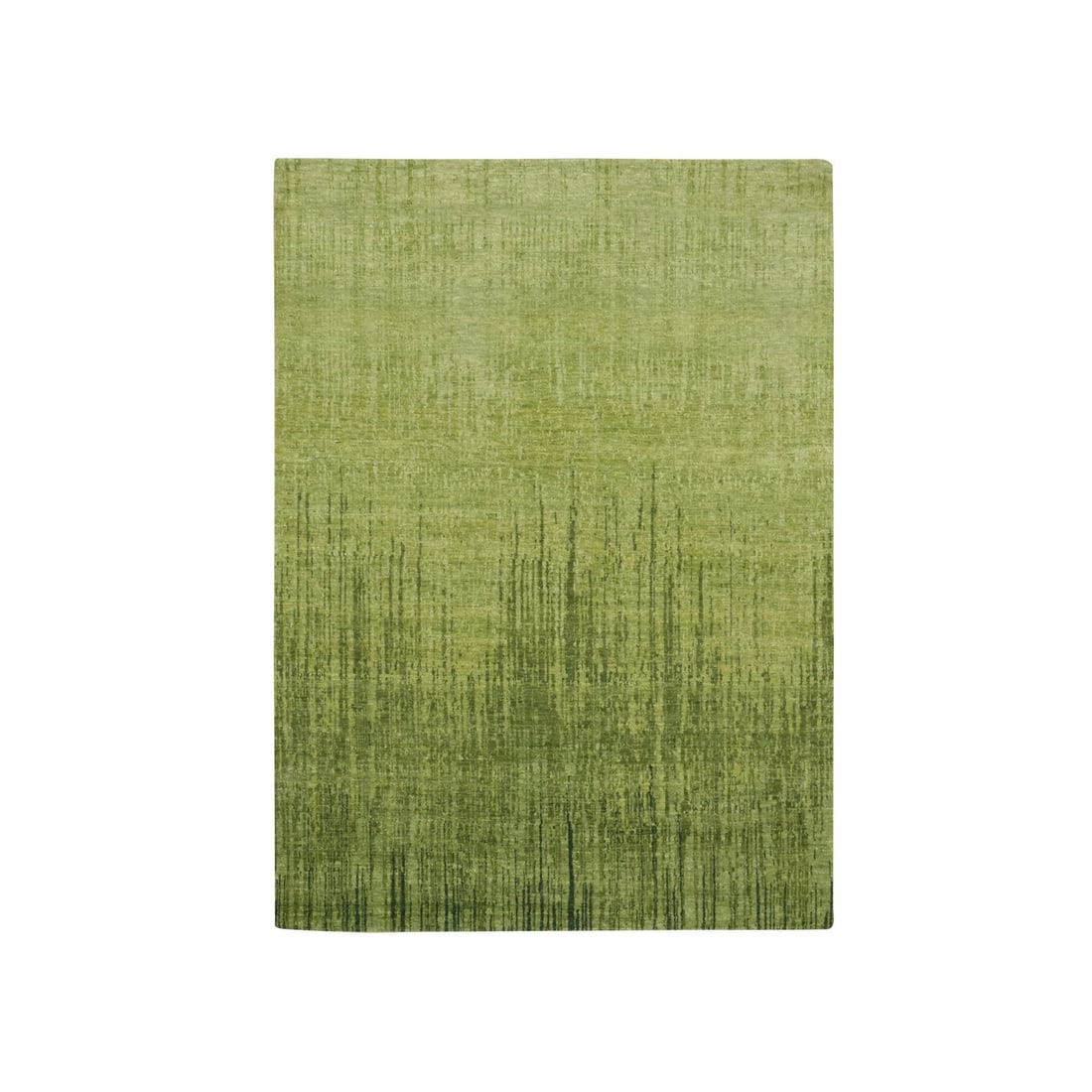 Hand Knotted Rug 5'3"x7'4" Pickle Green Vertical Ombre Design Soft Wool: Hand Knotted Rug 5'3"x7'4" Pickle Green Vertical Ombre Design Soft Wool Soft and soothing, this hand-knotted wool rug features a stunning vertical ombre design in shades of pickle green. Measuring 5'3