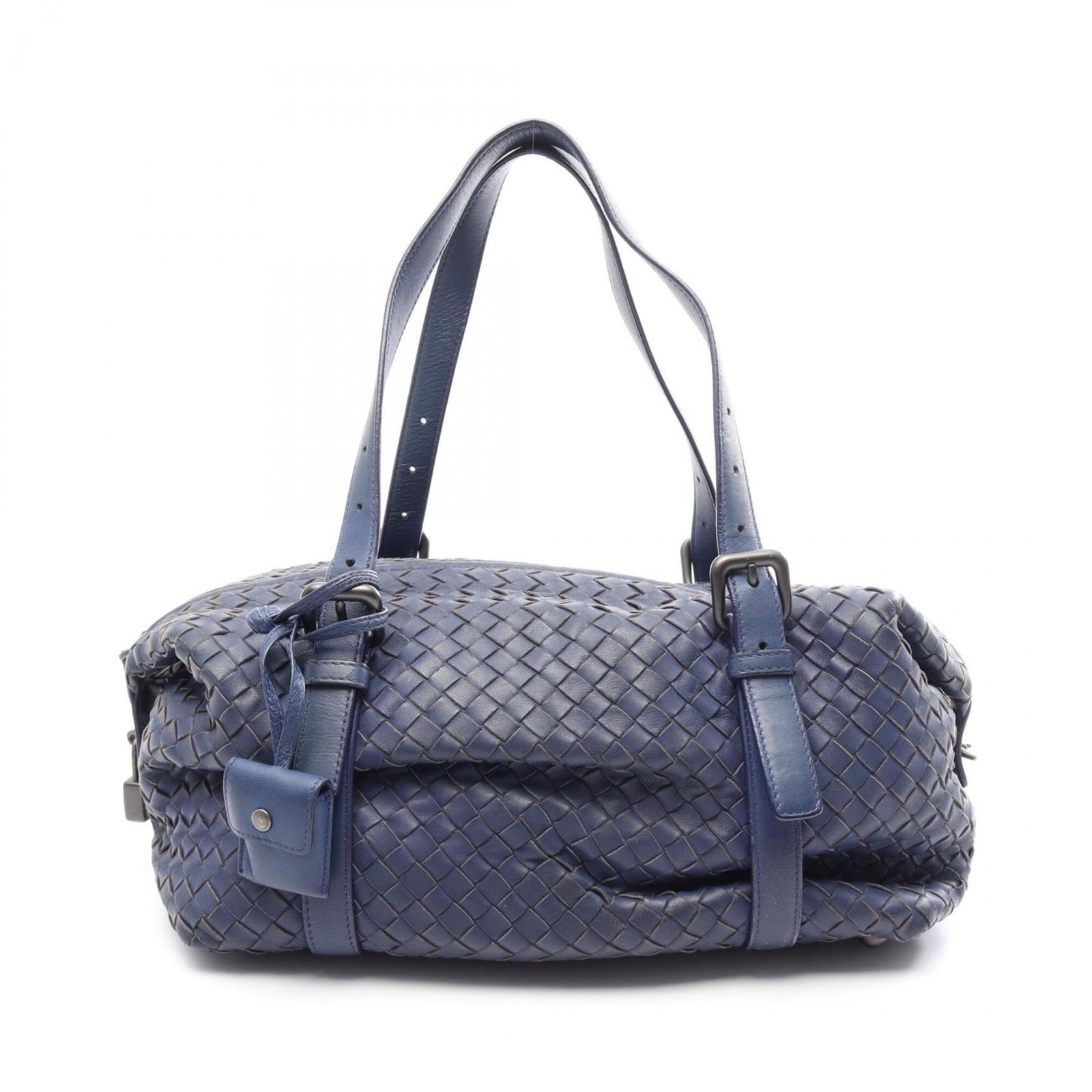 Veneta Leather Handbag Bottega: Veneta Leather Handbag Bottega Bottega Veneta's iconic leather handbag boasts a sleek navy color and refined dimensions, measuring 19cm x 30cm x 15.5cm. The bag's classic design makes it a timeless