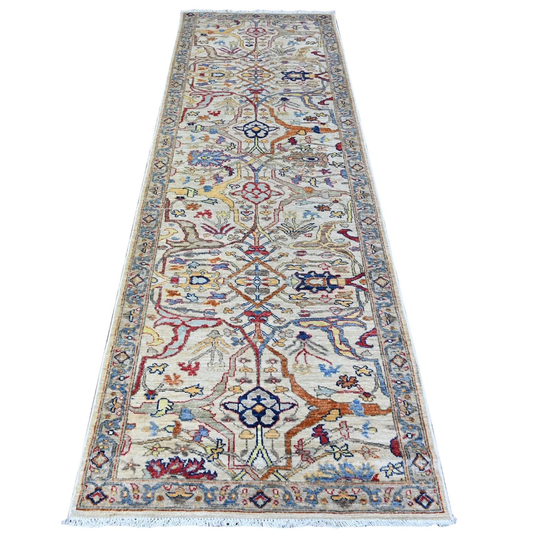 3'x9'5" Gray Aryana Natural Dyes Pure Wool Hand Knotted Oriental Rug: 3'x9'5" Gray Aryana Natural Dyes Pure Wool Hand Knotted Oriental Rug Natural beauty abounds in this stunning 3'0" x 9'5" Gray Aryana Natural Dyes Pure Wool Hand Knotted Oriental Runner Rug, crafted wi