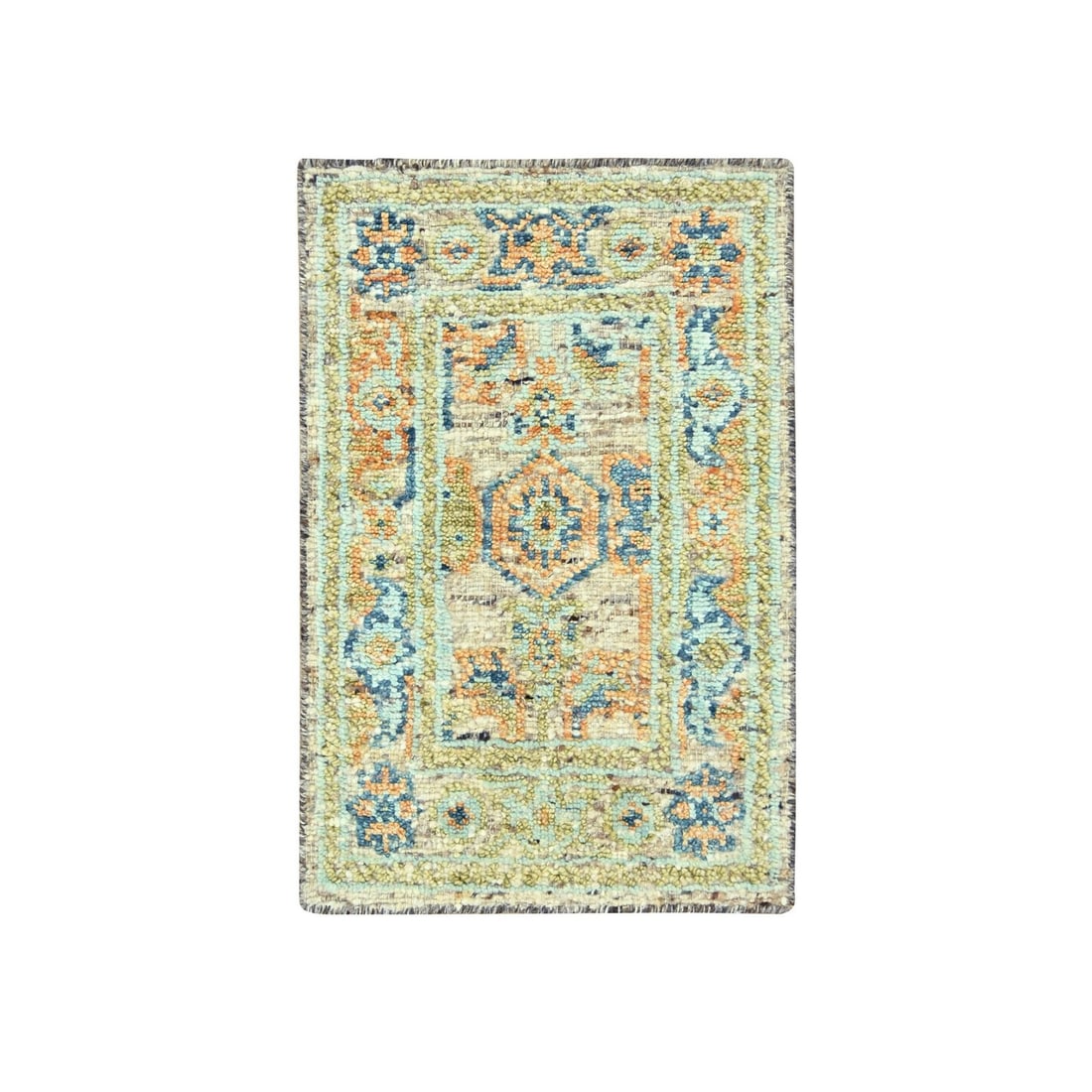 2'2"x3'2" Tan Brown Oushak with Exposed Warps Oxidized Wool Hand Knotted Mat: 2'2"x3'2" Tan Brown Oushak with Exposed Warps Oxidized Wool Hand Knotted Mat Tan Brown Oushak with Exposed Warps Oxidized Wool Hand Knotted Mat measures 2'2" x 3'2". This hand-knotted rug features a