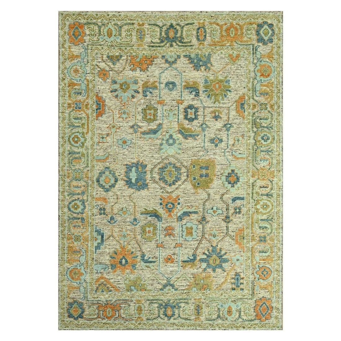 10'2"x14'2" Tan Brown Hand Knotted Oushak with Exposed Warps Distressed Wool: 10'2"x14'2" Tan Brown Hand Knotted Oushak with Exposed Warps Distressed Wool Tan Brown Hand Knotted Oushak with Exposed Warps Distressed Wool boasts an all-over regional design, adding visual