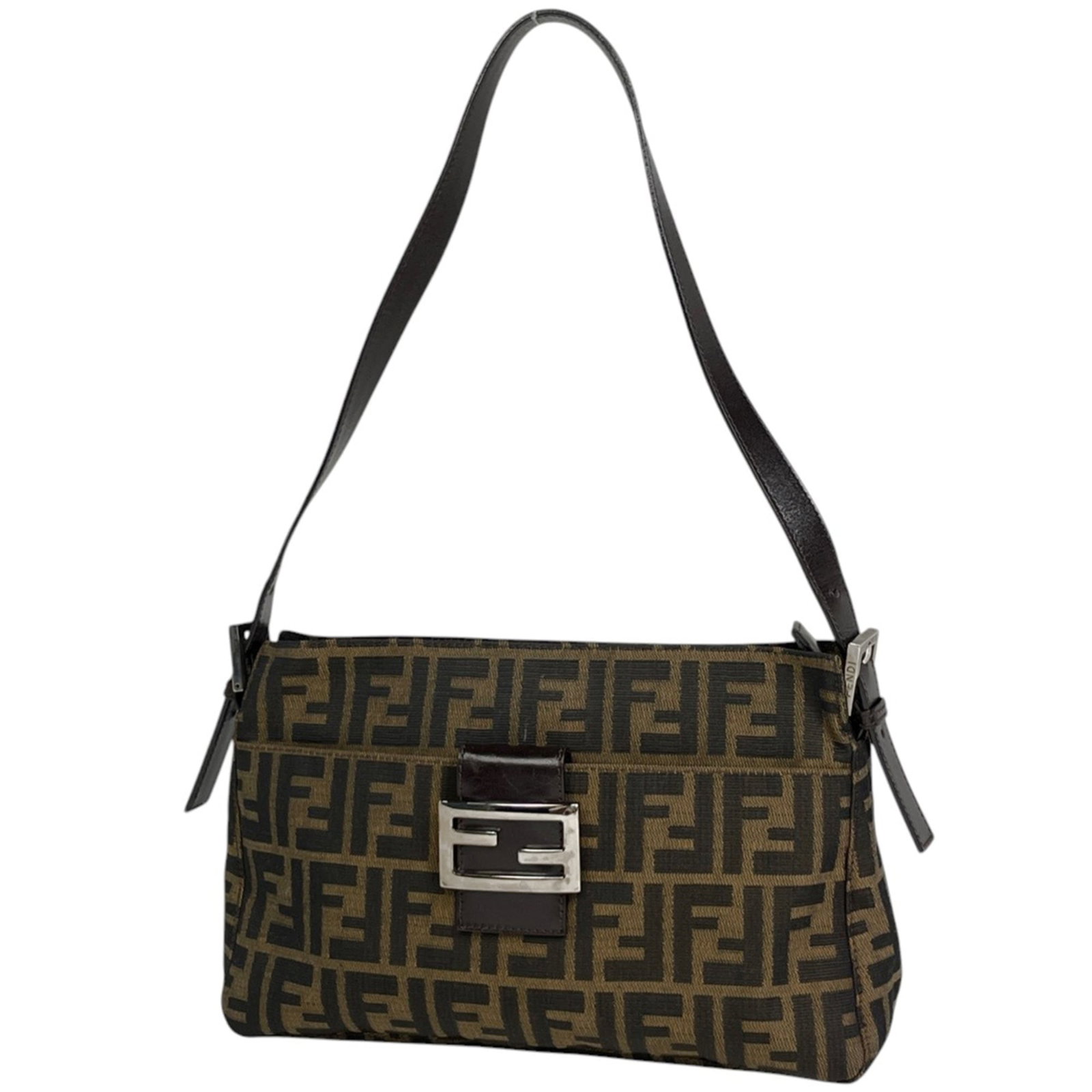 Canvas leather shoulder bag Fendi handbag: Canvas leather shoulder bag Fendi handbag Canvas and leather combine in this classic Fendi shoulder bag, featuring a timeless brown color. Measuring 18cm x 29cm x 9cm, it provides a spacious interior 