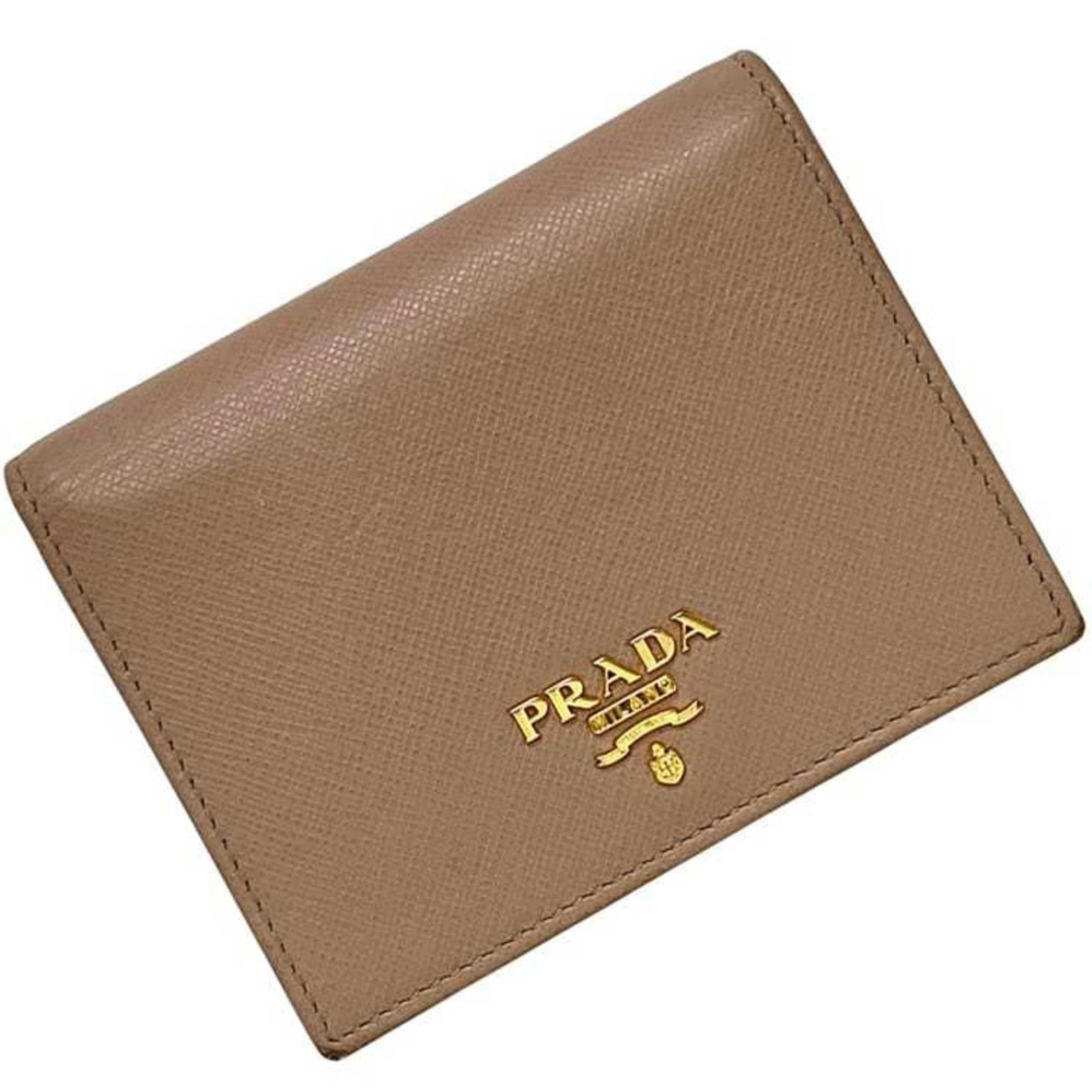 Saffiano Metal Bi Fold Wallet: Saffiano Metal Bi Fold Wallet Saffiano metal bi-fold wallet from Prada, featuring a sturdy and sleek design with a beige finish. This wallet measures 8.9cm x 11.3cm x 2.6cm and is made from