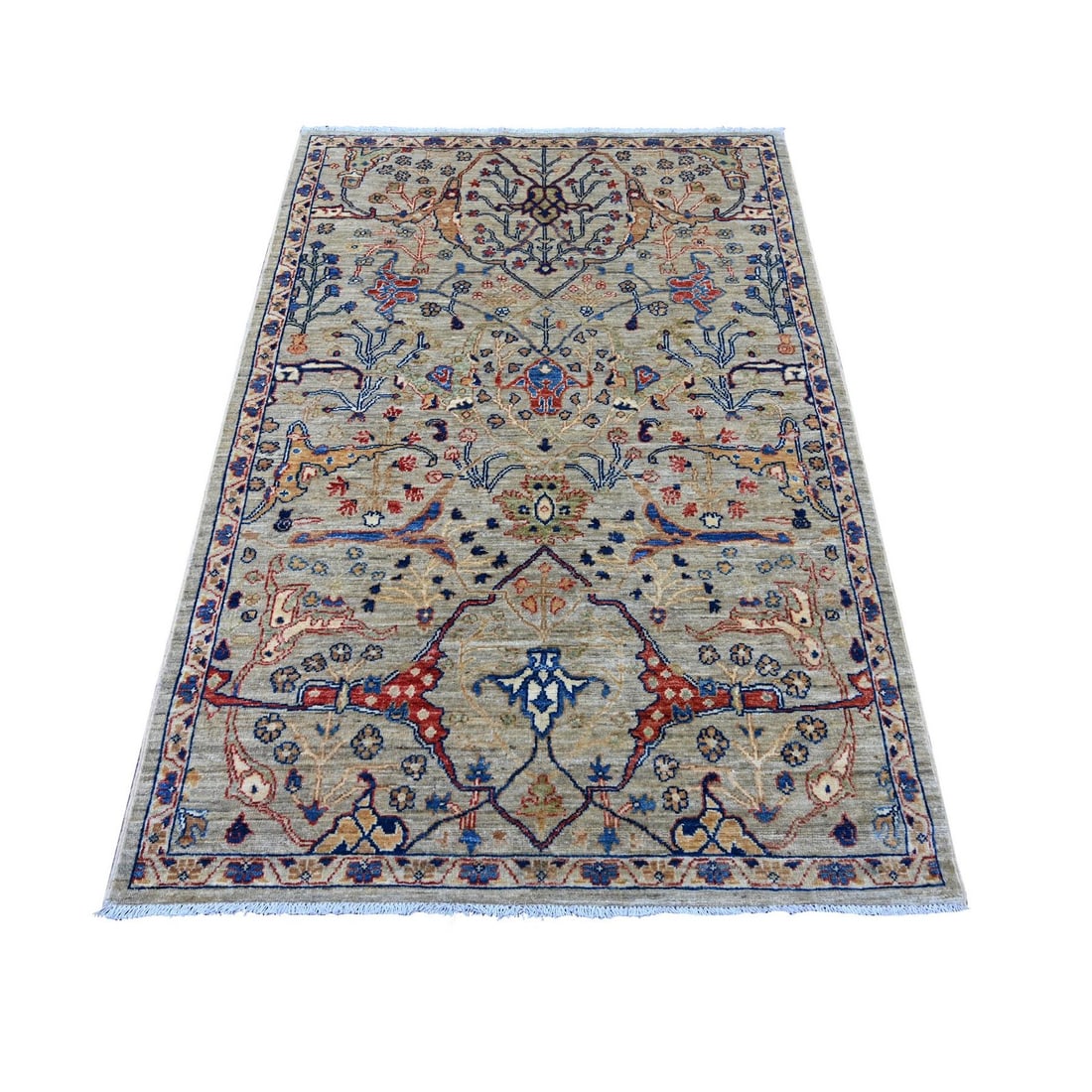 4'1"x6' Stone Gray Hand Knotted Peshawar with Bijar Garus Design Wool Rug: 4'1"x6' Stone Gray Hand Knotted Peshawar with Bijar Garus Design Wool Rug The Peshawar rug boasts an all-over Bijar Garus design in rich stone gray, adding depth and visual interest to any room. Hand-