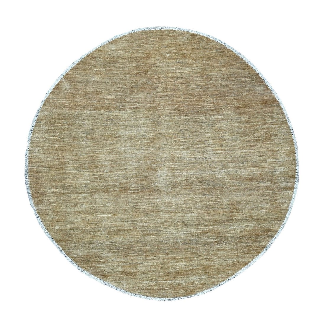 6'x6' Khaki Brown Plain Solid Pattern Hand Knotted Ghazni Wool Round Rug: 6'x6' Khaki Brown Plain Solid Pattern Hand Knotted Ghazni Wool Round Rug This stunning 6'x6' hand knotted Ghazni wool round rug boasts a classic khaki brown solid pattern, adding warmth and texture