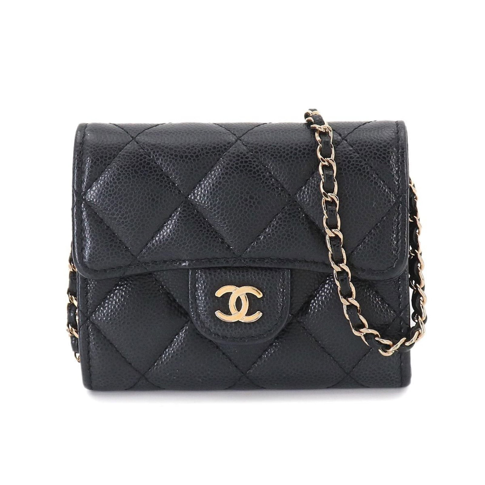 Calfskin coin case grained purse by Chanel: Calfskin coin case grained purse by Chanel Item Specifics: Brand: Chanel Line: Matelasse Type: Coin purse/coin case Gender: Women Material: Grained Calfskin Color: Black Size (HxWxD): 9cm x 11cm x