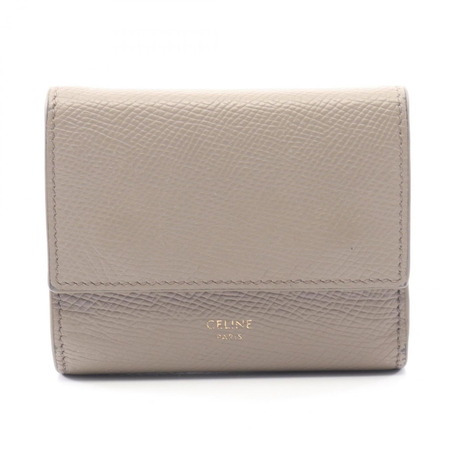 Celine Wallet (Tri-Fold) Leather: Celine Wallet (Tri-Fold) Leather Tri-fold leather wallet from Celine, featuring a classic design with clean lines and a timeless beige color. Made from high-quality leather, this wallet measures