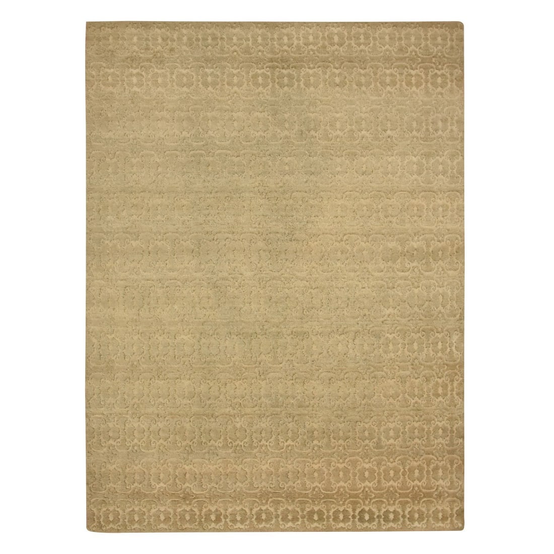 9'x12'4" Bone Brown Repetitive Tone on Tone Design Wool Hand Knotted Rug: 9'x12'4" Bone Brown Repetitive Tone on Tone Design Wool Hand Knotted Rug 9'0" x 12'4" Bone Brown Repetitive Tone on Tone Design Wool Hand Knotted Rug. This stunning, all-over shaggy rug boasts a rich