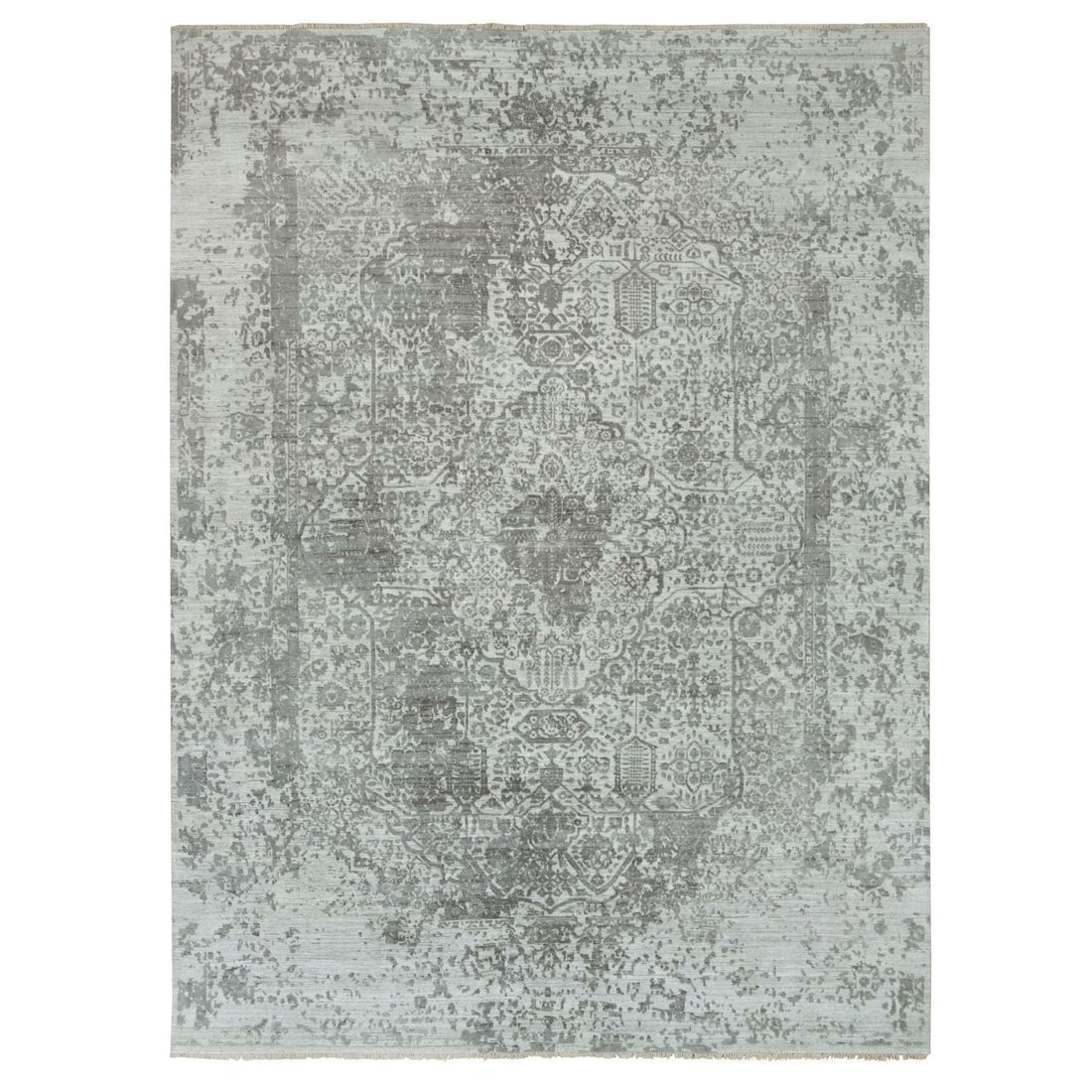 9'x12'1" Goose Gray Zoroastrian Hand Knotted Wool and Silk Oriental Rug (1 of 12)