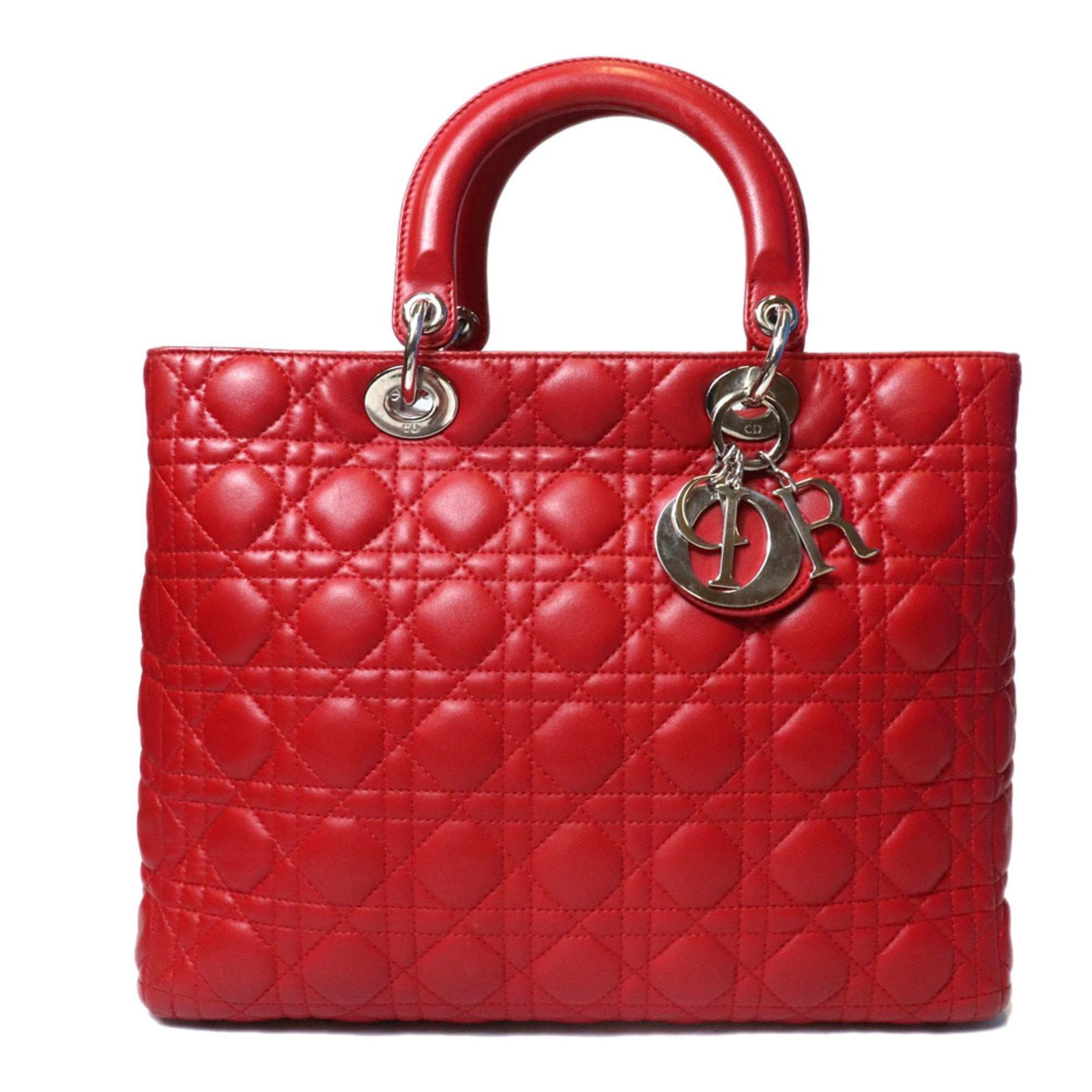 Handbag Leather Dior Christian: Handbag Leather Dior Christian Red leather Dior handbag with classic design, measuring 25cm x 31cm x 12cm. The bag's bold red color makes a statement, while its structured shape and precise