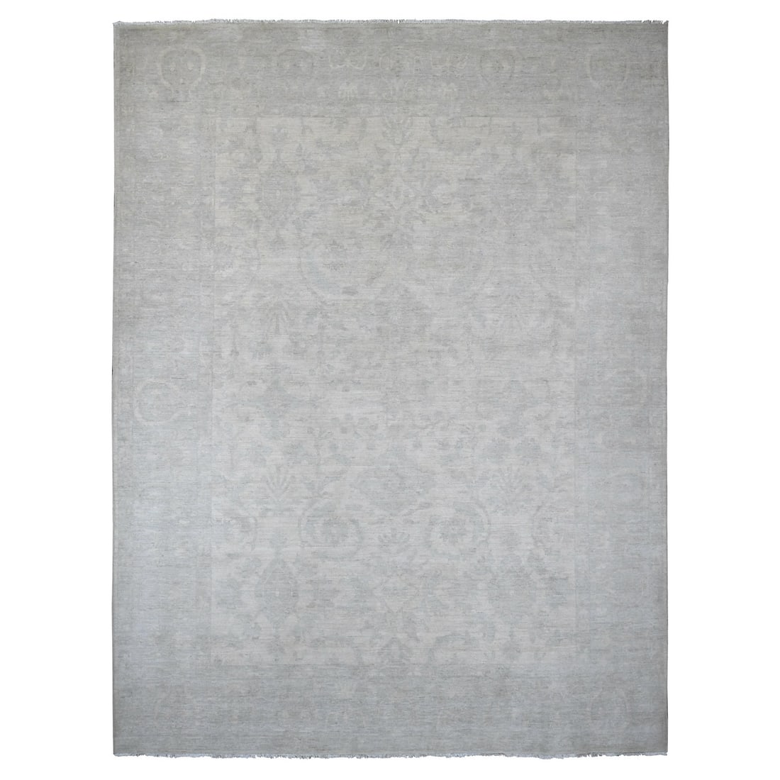 10'x13' Pearl White Stone Washed Peshawar Hand Knotted Pure Wool Rug: 10'x13' Pearl White Stone Washed Peshawar Hand Knotted Pure Wool Rug 10'x13' Pearl White Stone Washed Peshawar Hand Knotted Pure Wool Rug features a stunning ivory color and natural stone-washed