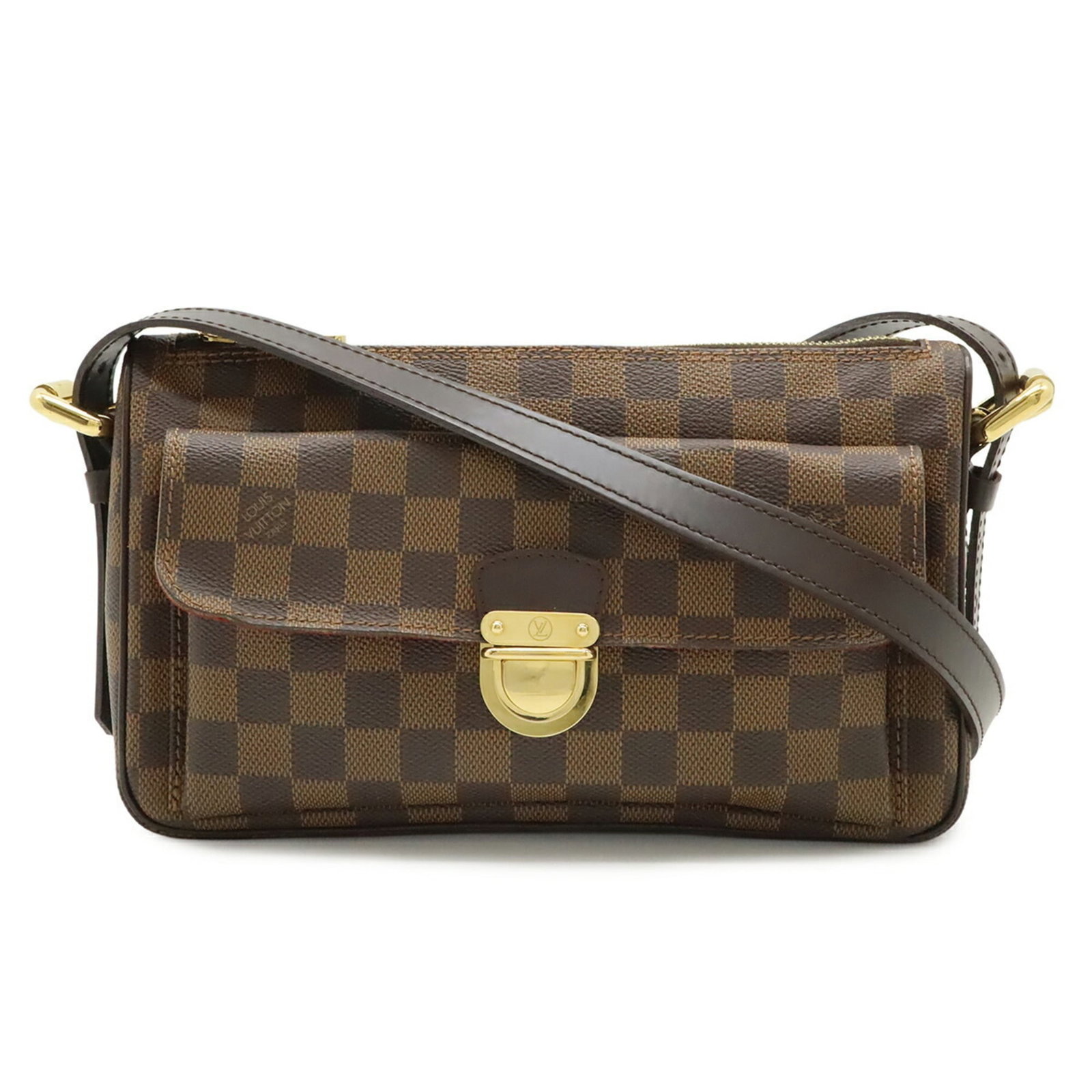 Vuitton PVC Shoulder Bag: Vuitton PVC Shoulder Bag Brown Louis Vuitton PVC shoulder bag with Damier pattern, measuring 16cm x 26cm x 8cm and weighing 490g. Features a long strap length of 126cm for adjustable comfort. Made