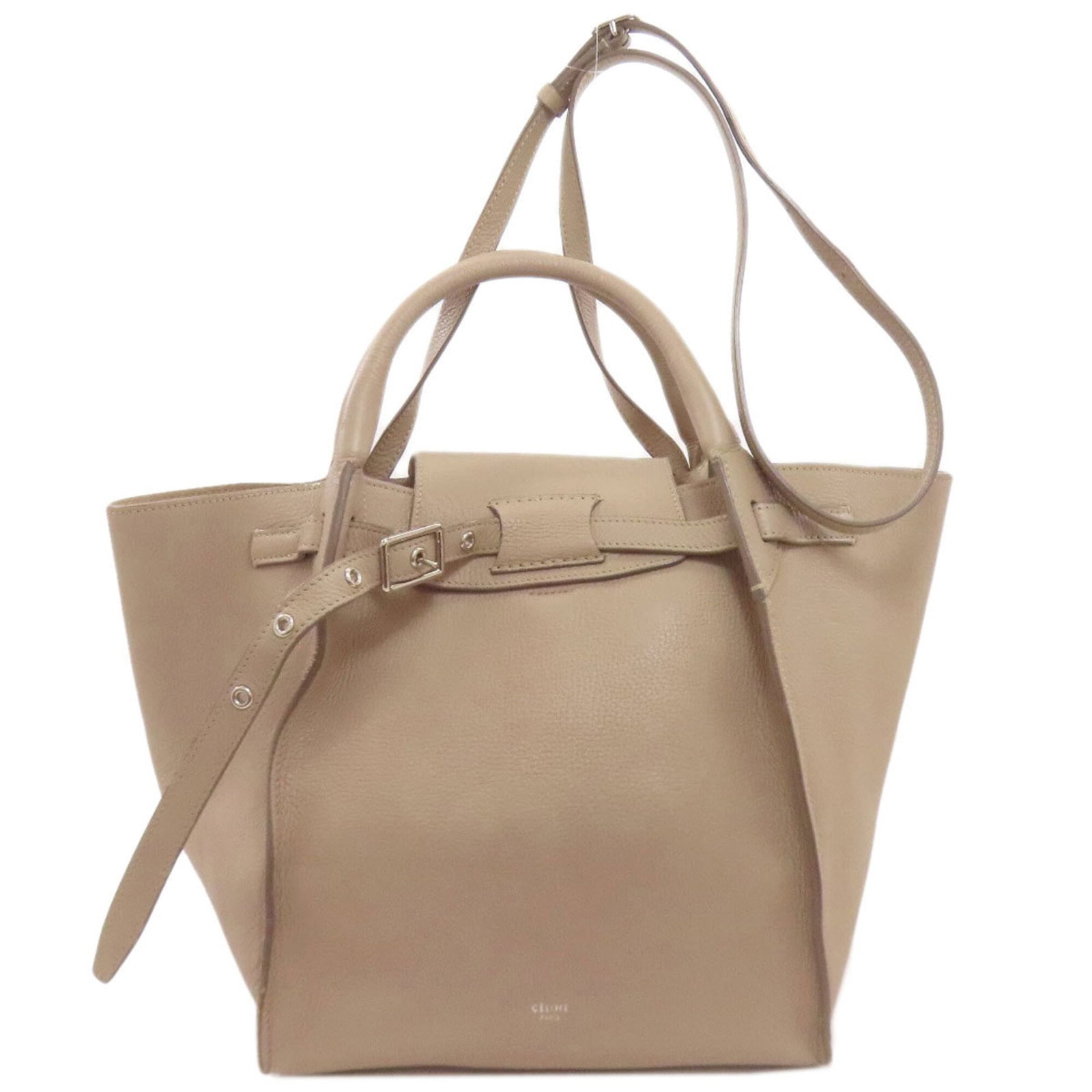 Handbag by Celine: Handbag by Celine Celine's beige, grayish handbag boasts sleek dimensions at 25cm x 42cm x 22cm. Its classic design and neutral color make it a versatile accessory for everyday use. The bag's compact
