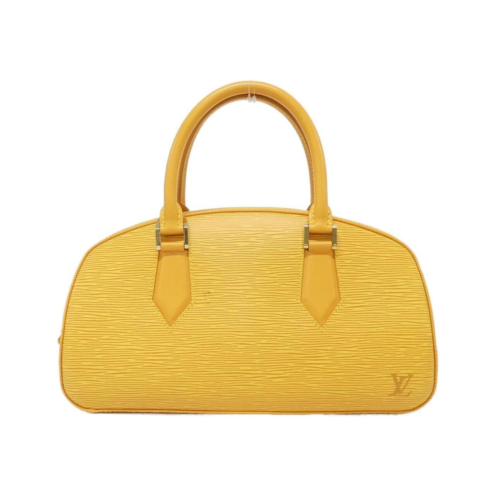 Handbag leather from Louis Vuitton: Handbag leather from Louis Vuitton Yellow Louis Vuitton handbag made from high-quality calf leather, featuring gold hardware and a classic design. The bag measures 18cm x 32cm x 10cm and has a