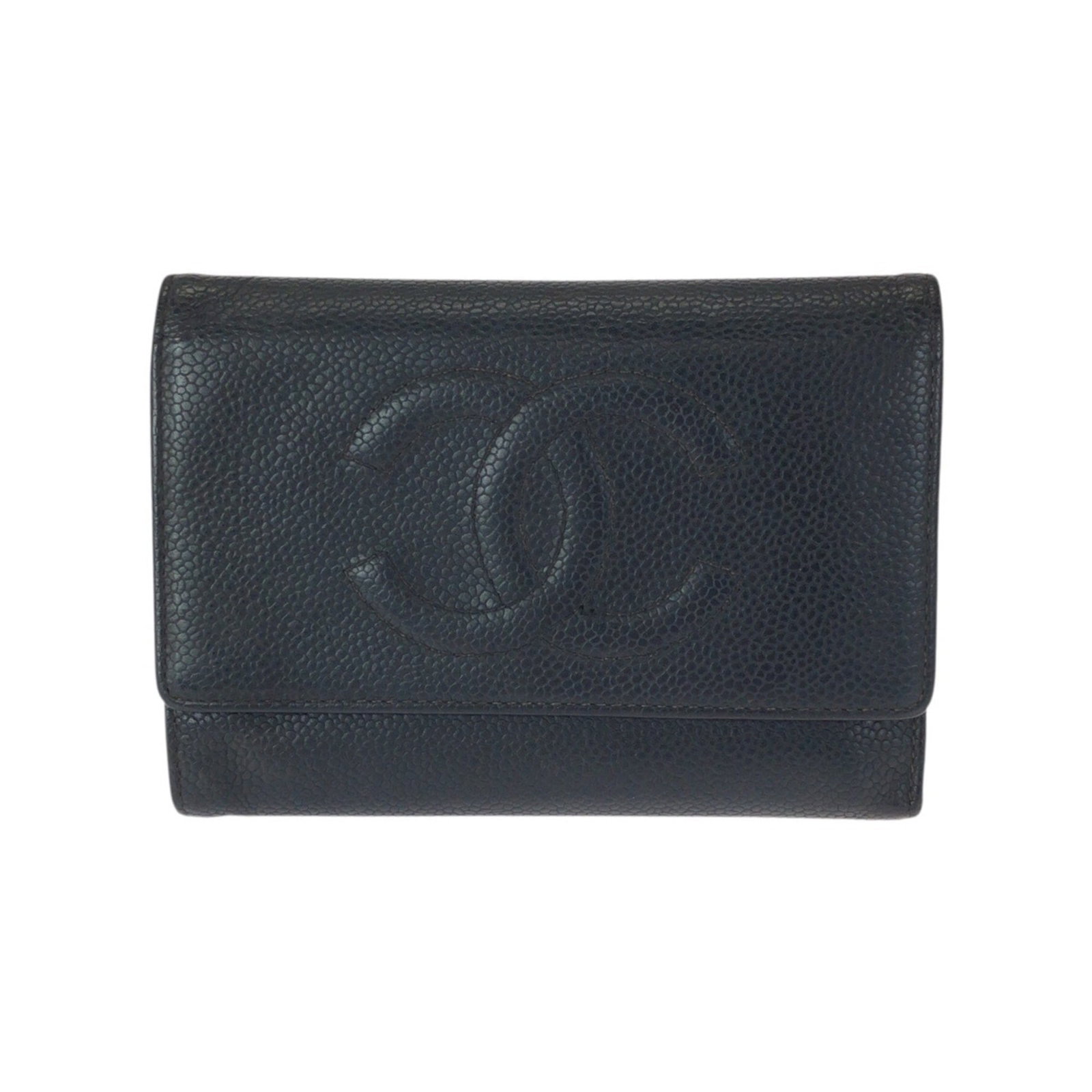 Chanel Wallet (Tri-Fold) Grained Calfskin: Chanel Wallet (Tri-Fold) Grained Calfskin Black Grained Calfskin Tri-Fold Wallet from Chanel, crafted in France with high-quality materials. This classic design features a timeless tri-fold layout