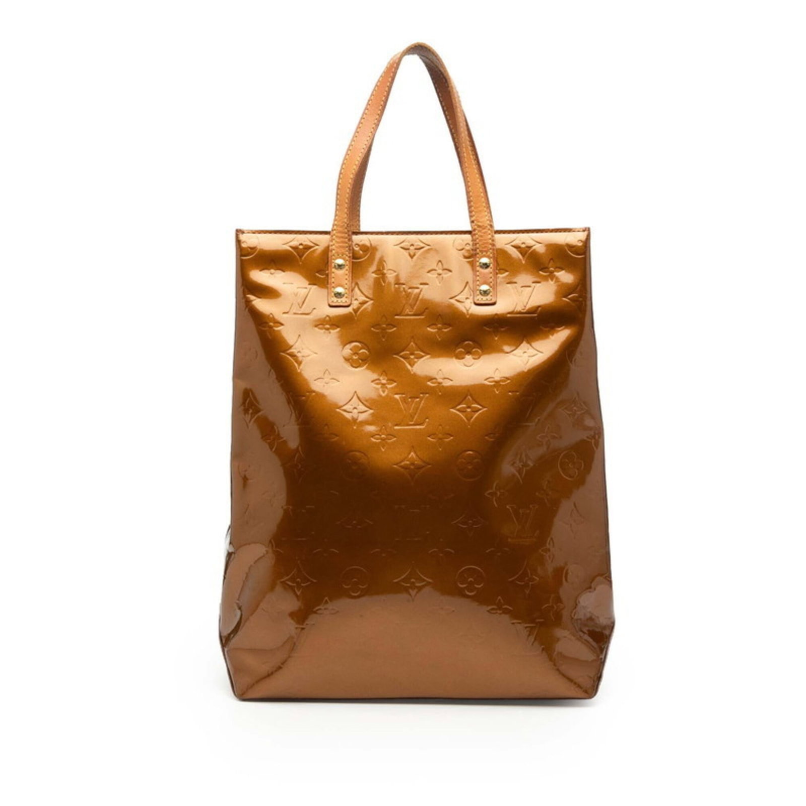 Louis Vuitton Handbag Tote Patent Leather: Louis Vuitton Handbag Tote Patent Leather Patent leather finishes the Louis Vuitton Monogram Vernis tote bag in a rich bronze and brown color. The open closure and spacious interior make it a