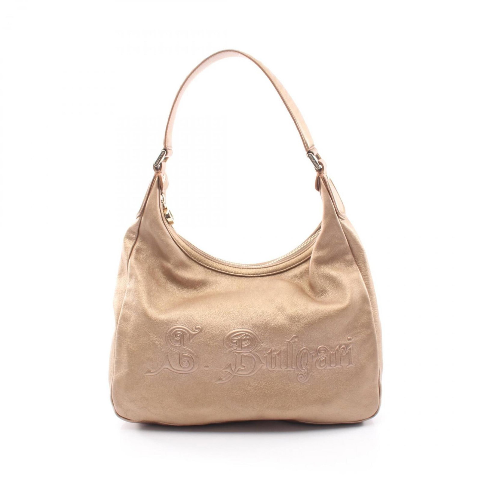 Bvlgari Handbag Shoulder Bag Leather: Bvlgari Handbag Shoulder Bag Leather Gold leather Bvlgari shoulder bag with classic design, measuring 22cm x 32cm x 6cm. This luxurious handbag features high-quality leather construction and a