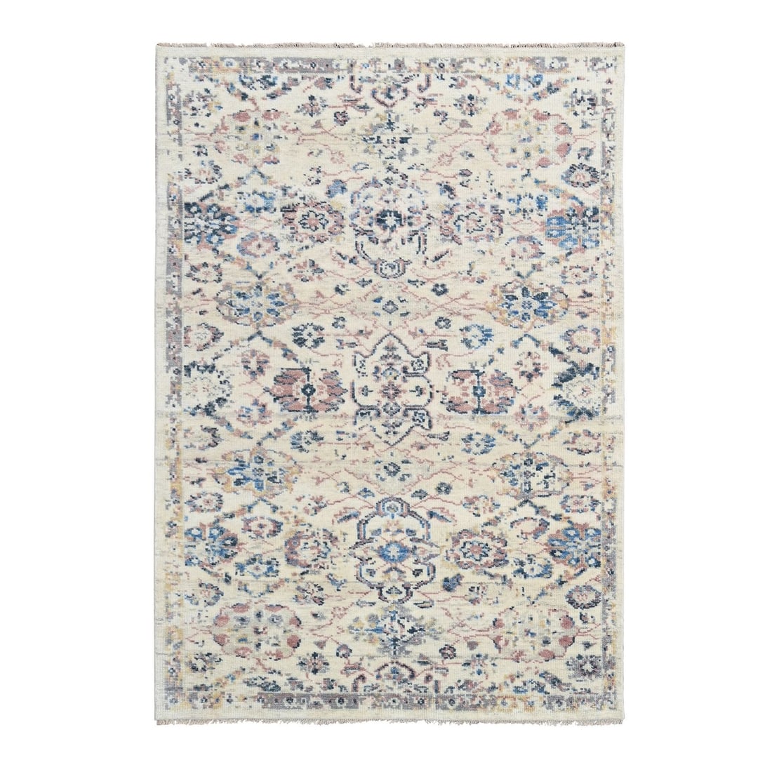 6'x9'Cream Mahal Design Hand Knotted Wool Soft Pile Oushak Oriental Rug: 6'x9'Cream Mahal Design Hand Knotted Wool Soft Pile Oushak Oriental Rug Soft and serene, this 6'x9' Cream Mahal Design Hand Knotted Wool Soft Pile Oushak Oriental Rug brings a touch of elegance to