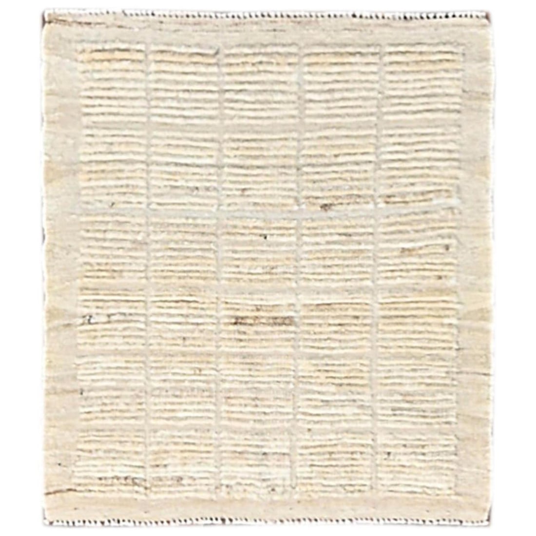 2'5"x2'9" Ivory Moroccan Weave Grid Design Rug Hand Knotted Natural Wool: 2'5"x2'9" Ivory Moroccan Weave Grid Design Rug Hand Knotted Natural Wool Hand-knotted in natural wool, this stunning ivory Moroccan weave grid design rug boasts a unique geometric pattern and