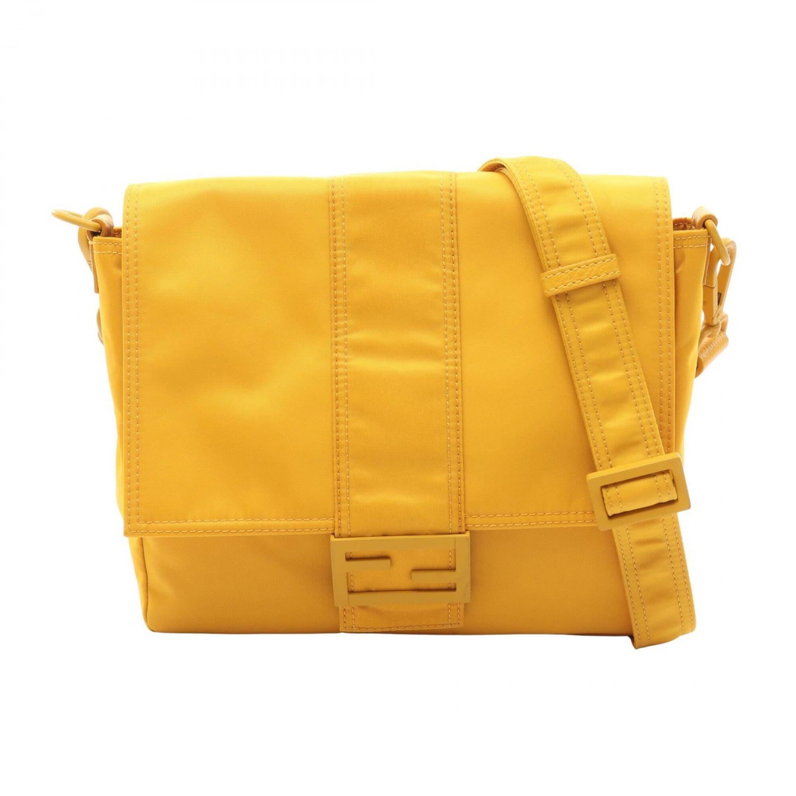 Nylon Leather Fendi Baguette Messenger Bag: Nylon Leather Fendi Baguette Messenger Bag Nylon and leather combine in this Fendi Baguette Messenger Bag, available in bright yellow. The bag's nylon material provides durability, while the leather