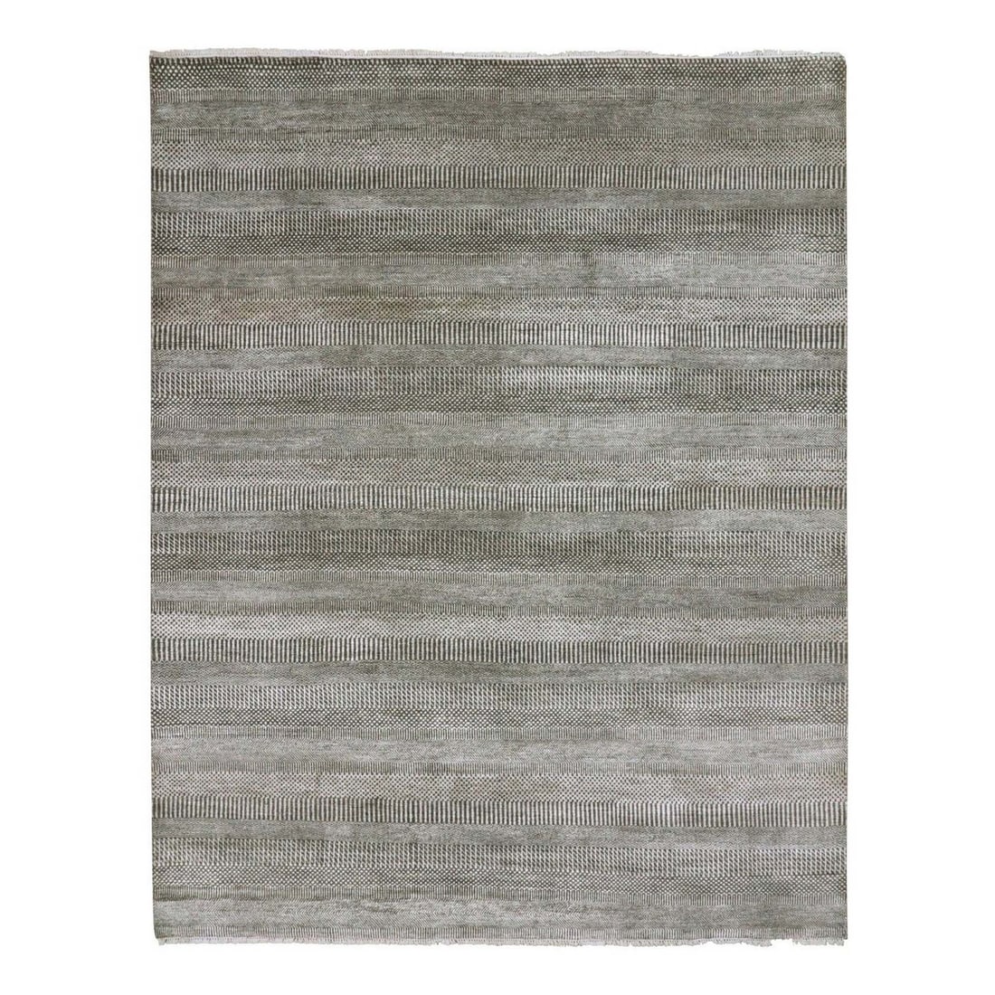 8'1"x10'3" Davy Gray Wool and Silk Hand Knotted Modern Grass Design Rug (1 of 12)