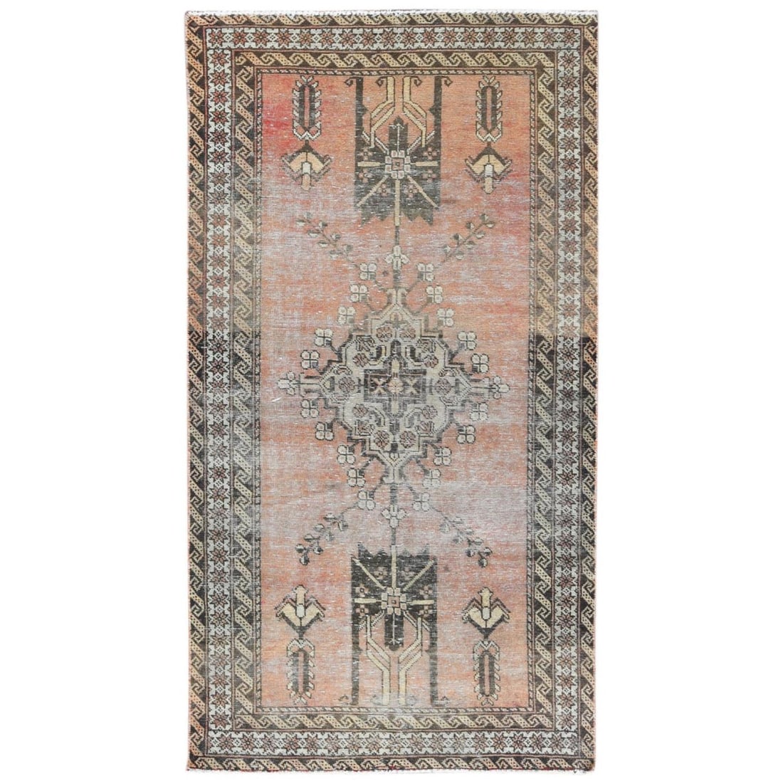 3'7"x6'6" Brick Red Worn Wool Hand Knotted Vintage Farsian Balooch Rug: 3'7"x6'6" Brick Red Worn Wool Hand Knotted Vintage Farsian Balooch Rug Worn to perfection, this 3'7"x6'6" Brick Red Farsian Balooch rug boasts a rich, timeless beauty with its hand-knotted wool constr