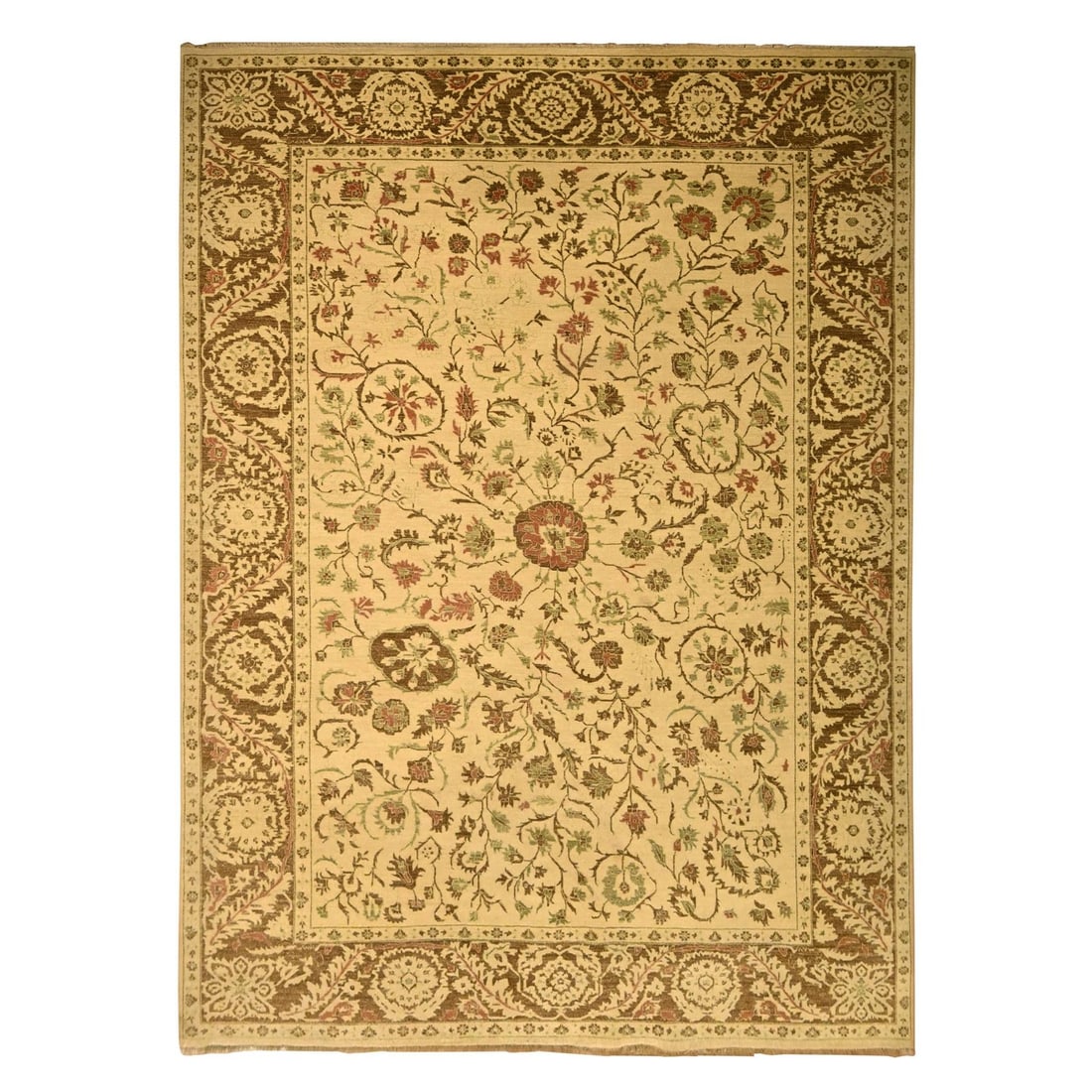 10'x13'10" Biscotti Brown Agra Leaf Design100% Wool Hand Knotted Rug: 10'x13'10" Biscotti Brown Agra Leaf Design100% Wool Hand Knotted Rug 100% Wool Hand Knotted Rug with Biscotti Brown Agra Leaf Design. This 10'x13'10" rug boasts a unique design featuring the intricate