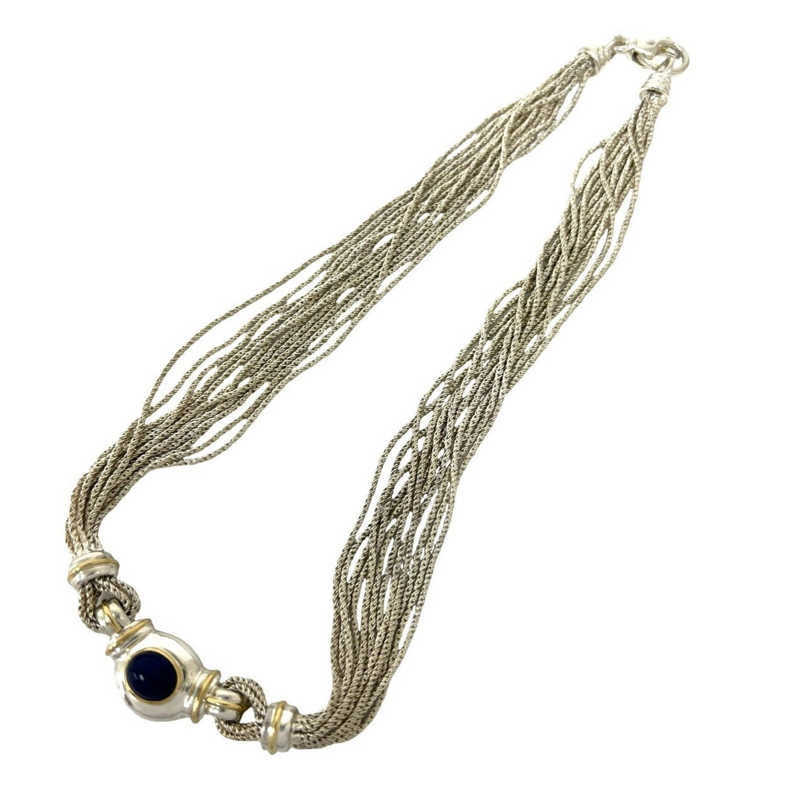 Tiffany&Co. Tiffany Multi-Strand Necklace Sterling Silver 925 18K Yellow Gold Lapis Lazuli 32091: Tiffany&Co. Tiffany Multi-Strand Necklace Sterling Silver 925 18K Yellow Gold Lapis Lazuli 32091 Sterling silver and 18K yellow gold combine in the Tiffany Multi-Strand Necklace, featuring a striking 