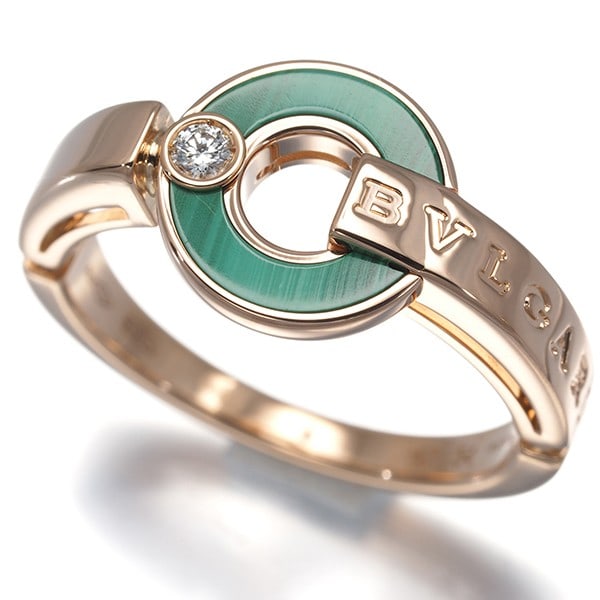 Bvlgari Ring Malachite Diamond Bvlgaribvlgari Bb Eu54 18K 750 Rose Gold: Bvlgari Ring Malachite Diamond Bvlgaribvlgari Bb Eu54 18K 750 Rose Gold BVLGARI's Bb Eu54 ring showcases a stunning combination of natural malachite and diamonds. The 18k rose gold setting adds a