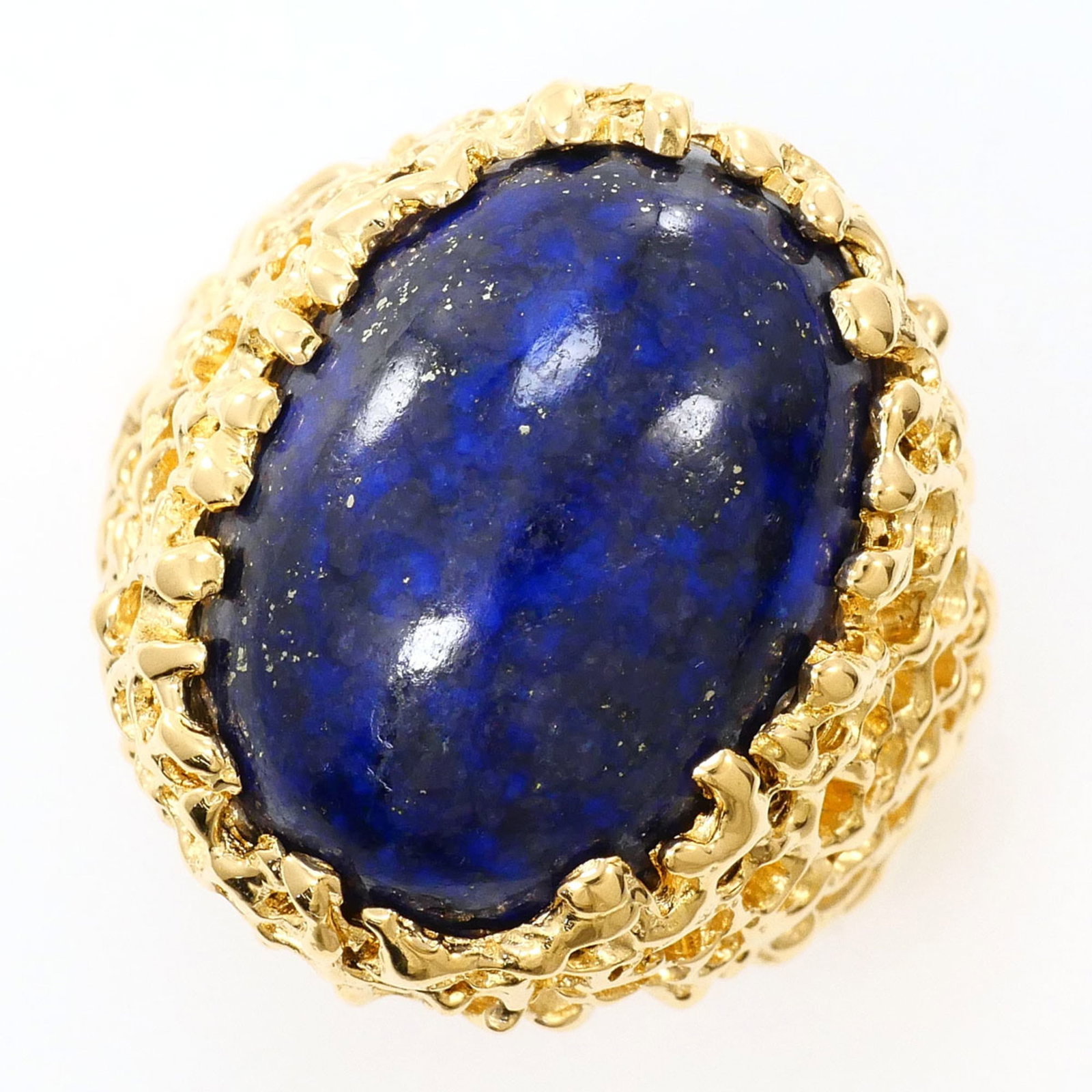 Unbranded Band Ring in Yellow Gold: Unbranded Band Ring in Yellow Gold Yellow gold band ring with lapis lazuli stone, crafted from 18K metal. This 6 US size ring features a 20mm width and weighs 8.6g. Made from high-quality yellow