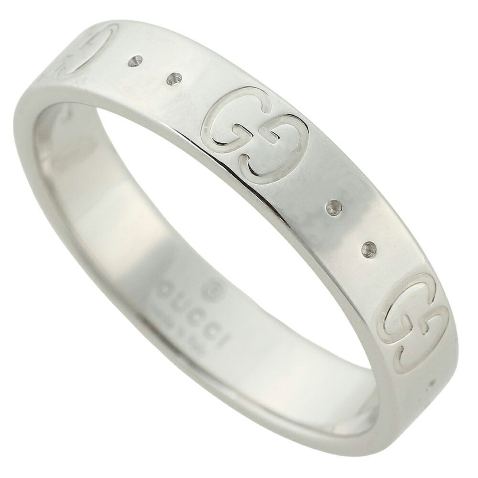 White Gold 18k Gucci Ring Band: White Gold 18k Gucci Ring Band White gold 18k Gucci ring band, crafted with 18K white gold for a luxurious feel. This elegant band features the iconic Gucci brand and is available in US size 6.5. A st
