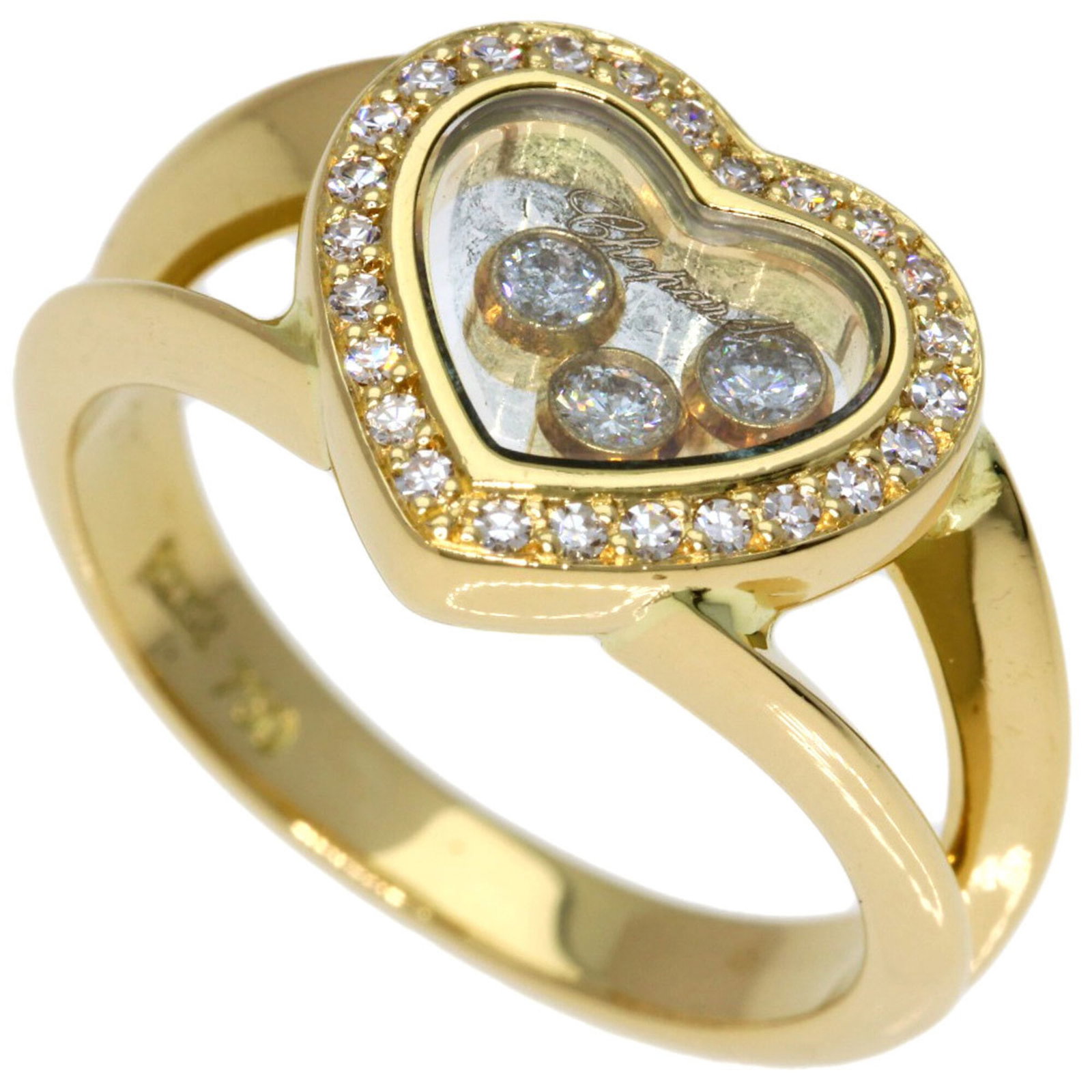 Chopard Band Ring Yellow Gold (18K): Chopard Band Ring Yellow Gold (18K) Chopard's iconic band ring is set in 18K yellow gold, adorned with a diamond stone. This elegant design is crafted to perfection and features the brand's signature 