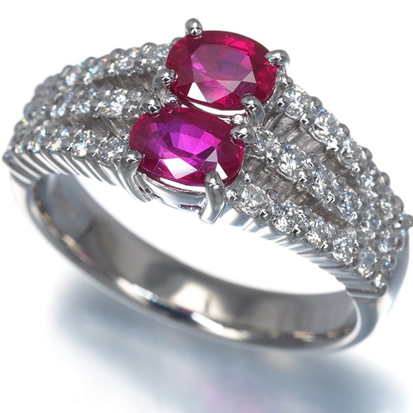 Ruby 1.11Ct Diamond 0.43Ct Classic Openwork Ring 900 Platinum (1 of 4)