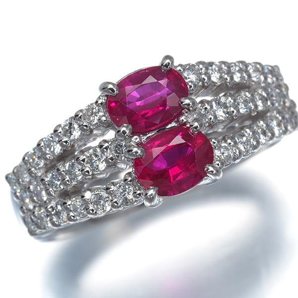 Ruby 1.11Ct Diamond 0.43Ct Classic Openwork Ring 900 Platinum - 2