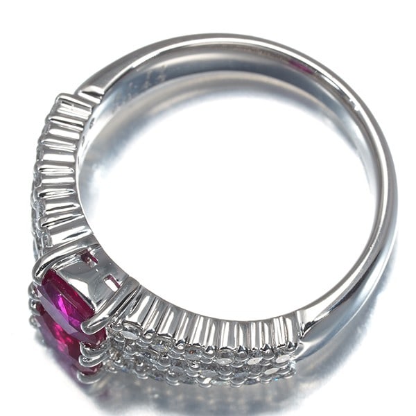Ruby 1.11Ct Diamond 0.43Ct Classic Openwork Ring 900 Platinum - 3