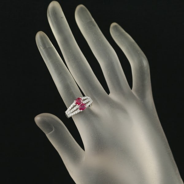Ruby 1.11Ct Diamond 0.43Ct Classic Openwork Ring 900 Platinum - 4