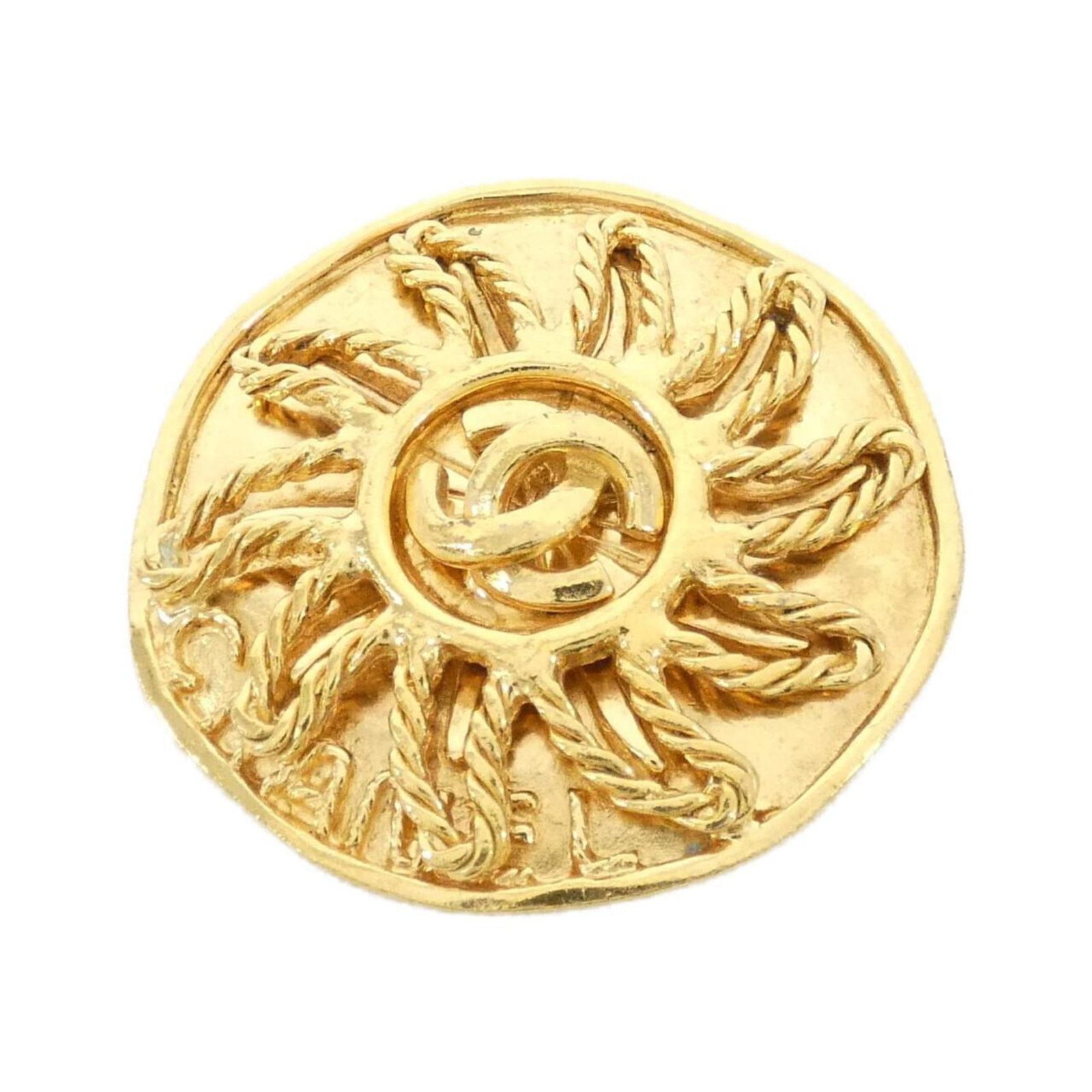 Chanel Brooch: Chanel Brooch Gold Chanel Brooch, measuring 4.5cm x 4.5cm in size, features the iconic brand's signature style with a sleek and elegant design. This beautifully crafted brooch showcases a classic gold