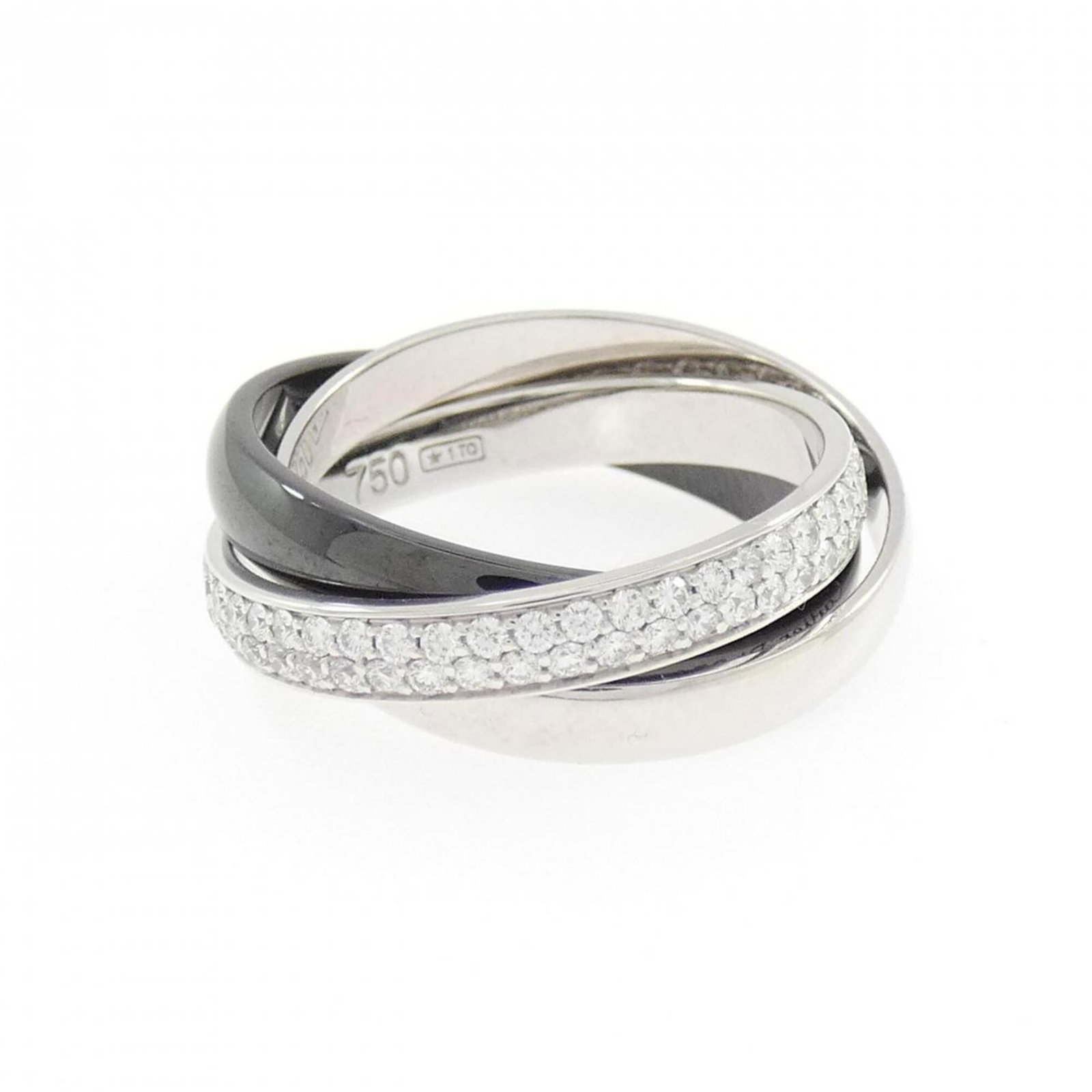 Cartier Band Ring Ceramic Platinum 950 White Gold (18K): Cartier Band Ring Ceramic Platinum 950 White Gold (18K) Cartier's iconic Band ring boasts a striking combination of ceramic, platinum 950, and white gold (18K) materials. This elegant design features