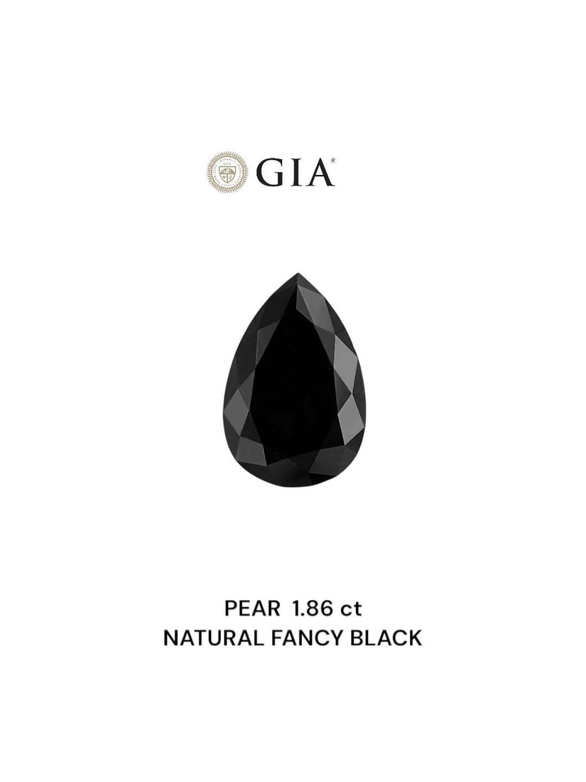 GIA Pear 1.86ct Fancy Black VVS2 - Loose Natural Diamond: GIA Pear 1.86ct Fancy Black VVS2 - Loose Natural Diamond GIA-certified Fancy Black diamond with exceptional clarity and polish, boasting a vibrant black color and precise cut. Measuring 1.86 carats,