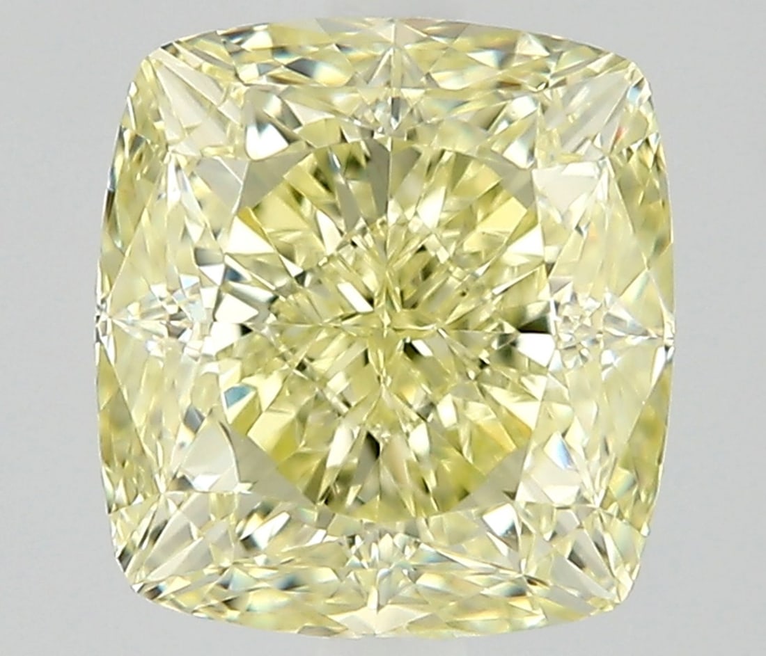 GIA Cushion Modified 1.5ct Fancy Light Yellow VVS2 - Loose Natural Diamond: GIA Cushion Modified 1.5ct Fancy Light Yellow VVS2 - Loose Natural Diamond GIA certified, this 1.5ct Fancy Light Yellow VVS2 diamond boasts exceptional clarity and polish, with EX symmetry and a beaut