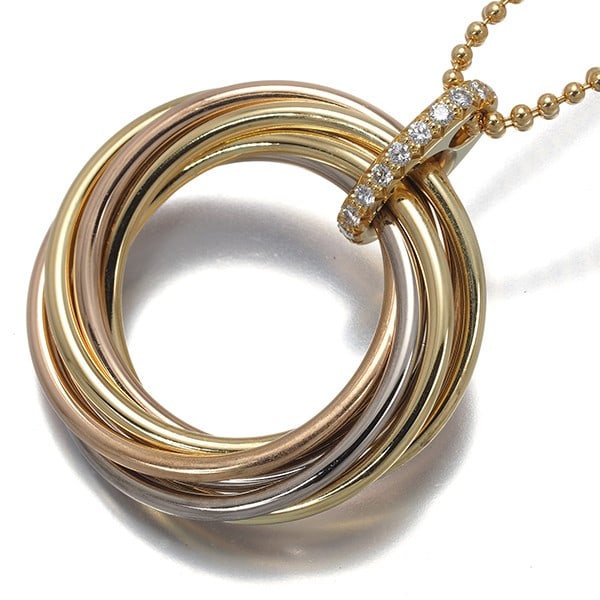 Cartier Necklace Diamond Trinity 3Color 7-Strand 18K Yg/ Wg/ Pg: Cartier Necklace Diamond Trinity 3Color 7-Strand 18K Yg/ Wg/ Pg Cartier's Diamond Trinity necklace boasts a stunning multi-tone gold design, featuring three strands of 18k yellow, white, and rose gold