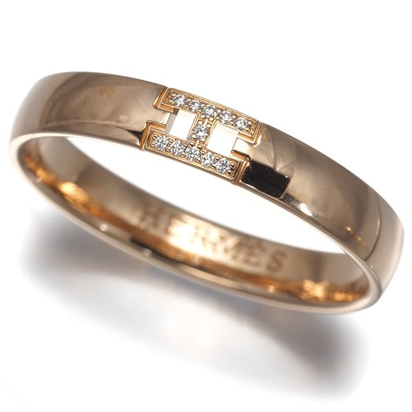 Hermes Ring Diamond Everherakles Eu60 18K 750 Rose Gold: Hermes Ring Diamond Everherakles Eu60 18K 750 Rose Gold 18k rose gold band adorned with a natural diamond, part of the iconic Ever Herakles collection by Hermes. This elegant ring boasts a striking