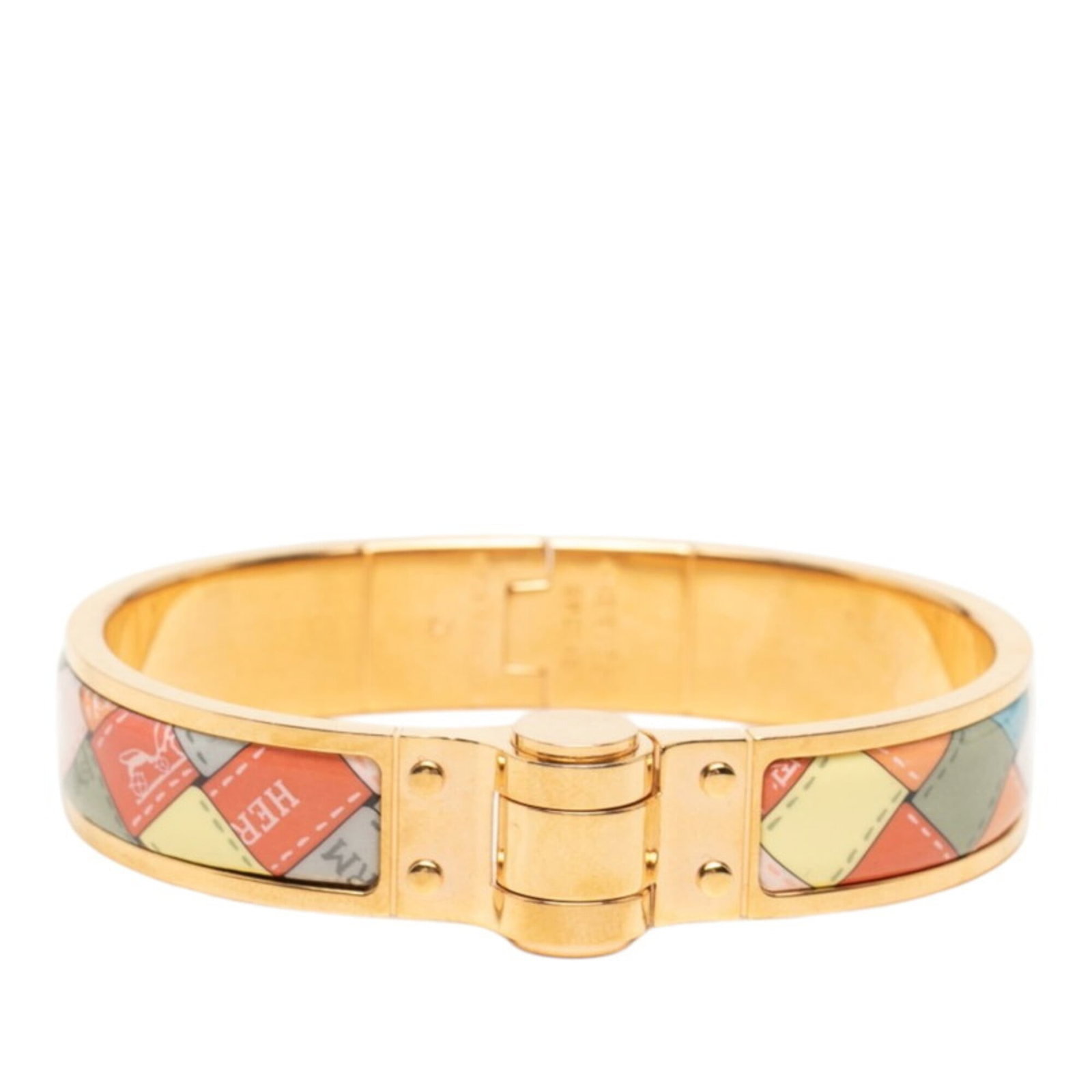Hermes Bangle: Hermes Bangle The Hermes Bangle boasts a sleek, multi-colored design in gold, measuring 15.5cm in length. Its striking appearance makes it a standout accessory for women who appreciate elegant style.