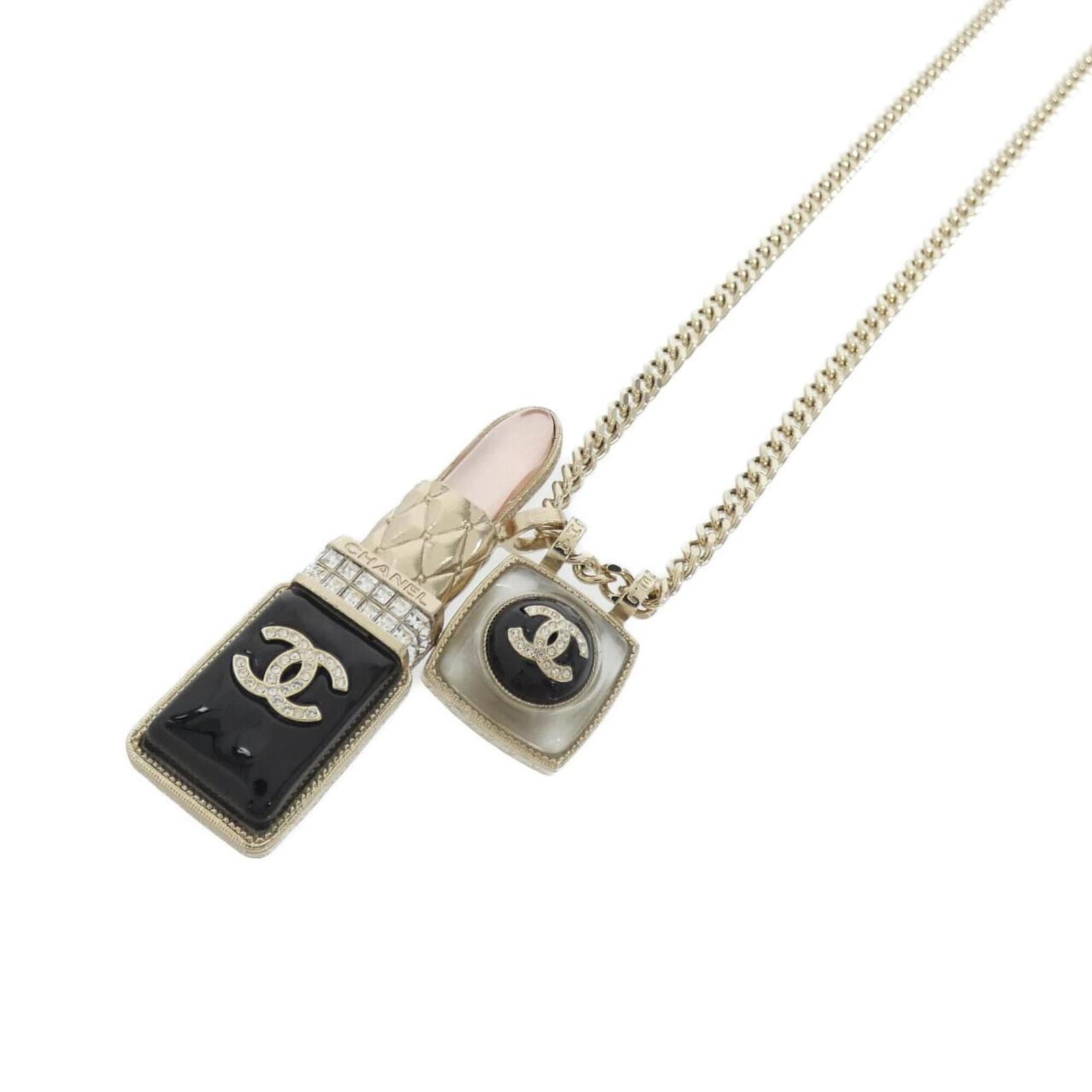 Ab7670 Necklace by Chanel: Ab7670 Necklace by Chanel The Ab7670 Necklace by Chanel boasts sleek, sophisticated design with a black, gold, pink, or white finish. Its adjustable neck circumference accommodates 59 cm - 70 cm / 23.