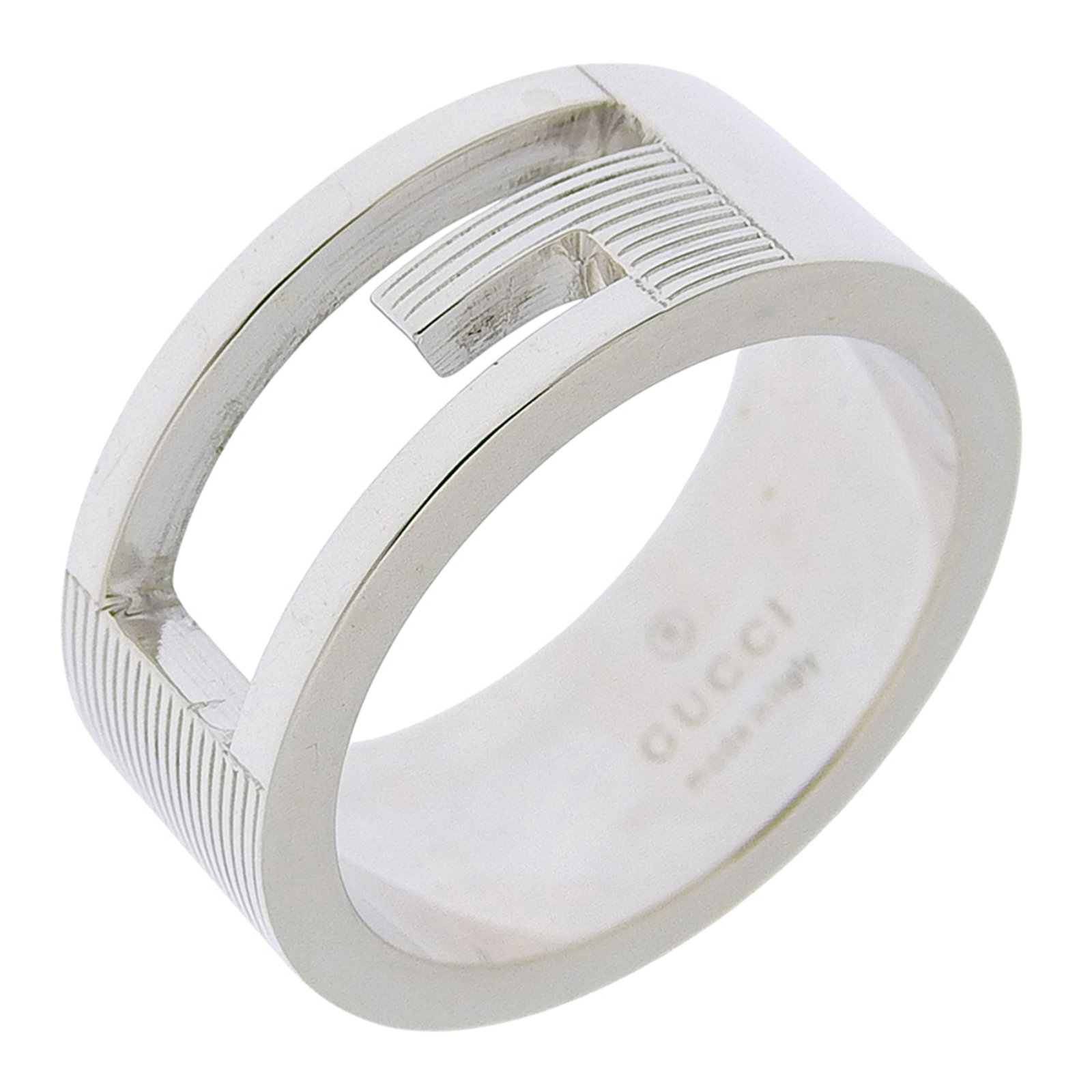 Gucci Band Ring: Gucci Band Ring Silver925 Gucci Band Ring with Notable Details. This unisex band ring features a silver metal construction, measuring 8mm in width and 16mm in inner diameter, making it suitable for a 