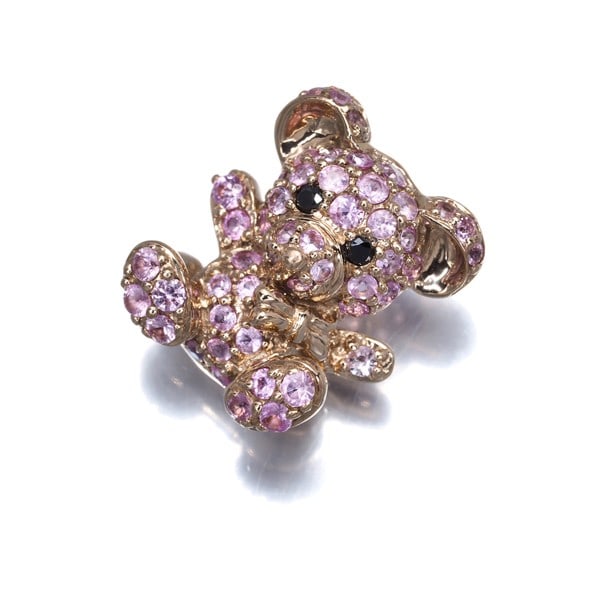 Black Diamond 0.02ct Bear Pendant 18K 750 Rose Gold Pink Sapphire 0.60ct: Black Diamond 0.02ct Bear Pendant 18K 750 Rose Gold Pink Sapphire 0.60ct Rose gold pendant featuring a stunning 0.60ct pink sapphire, complemented by a delicate 0.02ct black diamond, suspended from an