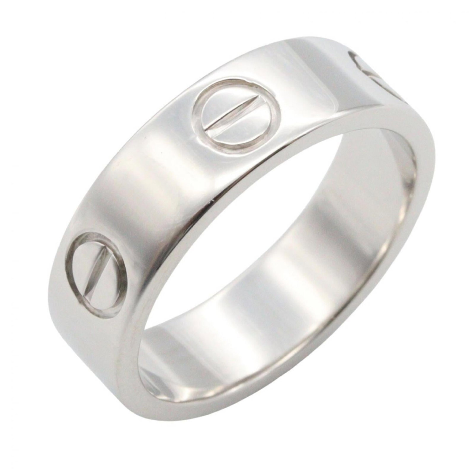 White Gold Band Ring by Cartier 18K: White Gold Band Ring by Cartier 18K Cartier's iconic Love band ring in white gold (18K) showcases elegant simplicity, with its slender design and sleek profile. This 18K white gold band measures 6 on