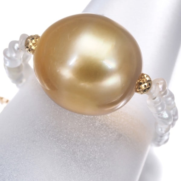 Golden South Sea Pearl 11.7Mm Akoya Pearl Chain One Size Fits All Ring 18K Yg: Golden South Sea Pearl 11.7Mm Akoya Pearl Chain One Size Fits All Ring 18K Yg 18k Yellow Gold Ring Features a Stunning Golden South Sea Pearl, Approximately 11.7mm in Diameter, Set on an Akoya Pearl C
