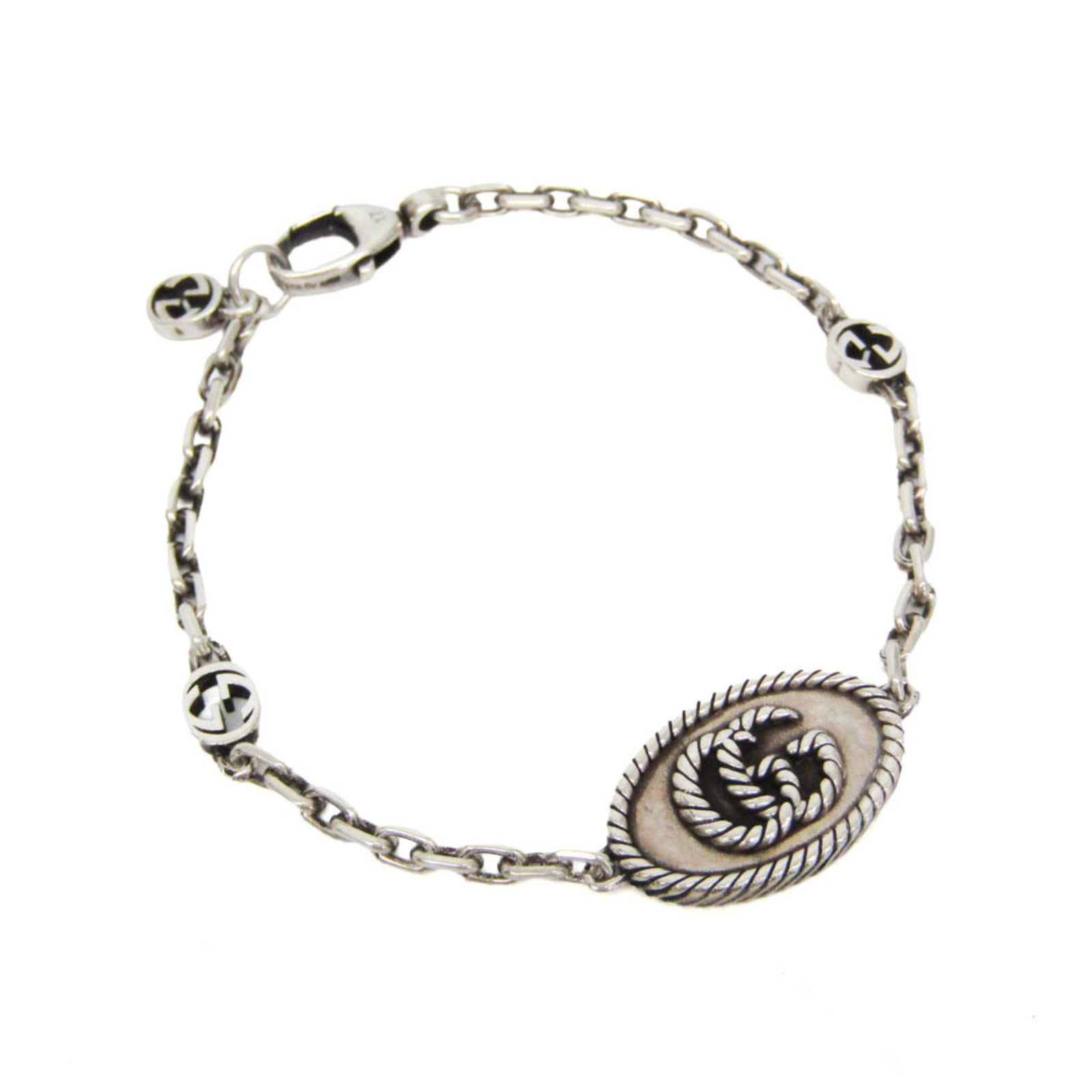 Charm Gucci Silver 925 Bracelet: Charm Gucci Silver 925 Bracelet Silver Gucci Charm Bracelet, crafted from high-quality Silver 925 metal, features a sleek Double G design. With a length of 18.5cm and a weight of 60g, this stylish cha