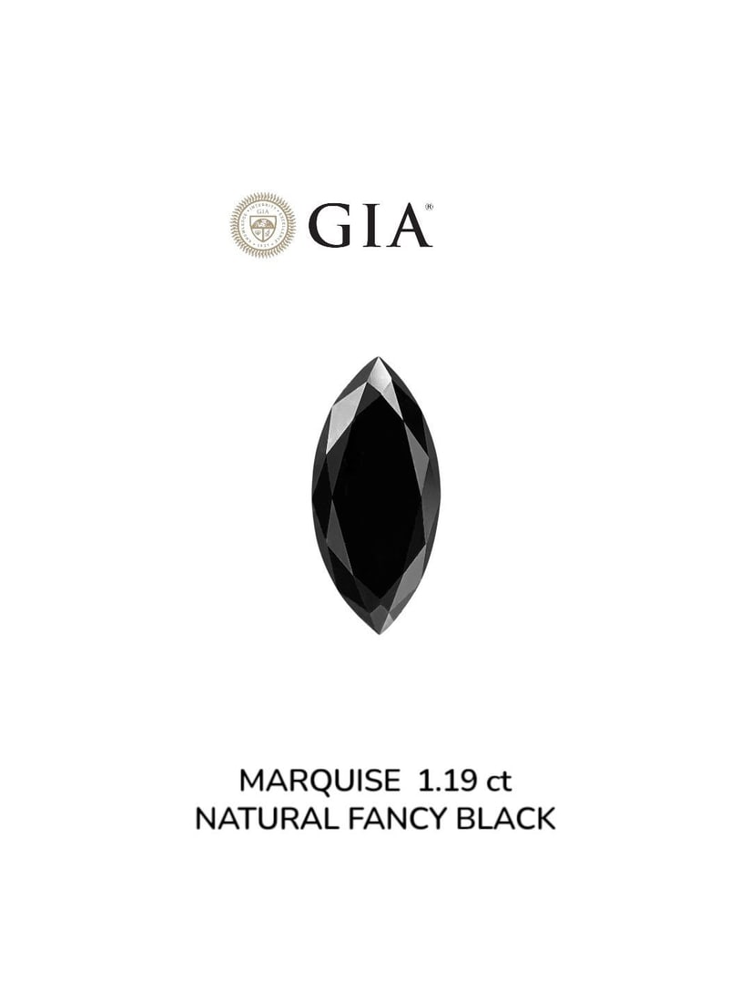 GIA Marquise 1.19ct Fancy Black VVS2 - Loose Natural Diamond: GIA Marquise 1.19ct Fancy Black VVS2 - Loose Natural Diamond GIA certified, this loose natural diamond boasts a striking Fancy Black color and exceptional clarity, graded VVS2. Measuring 9.95L x 4.7W 